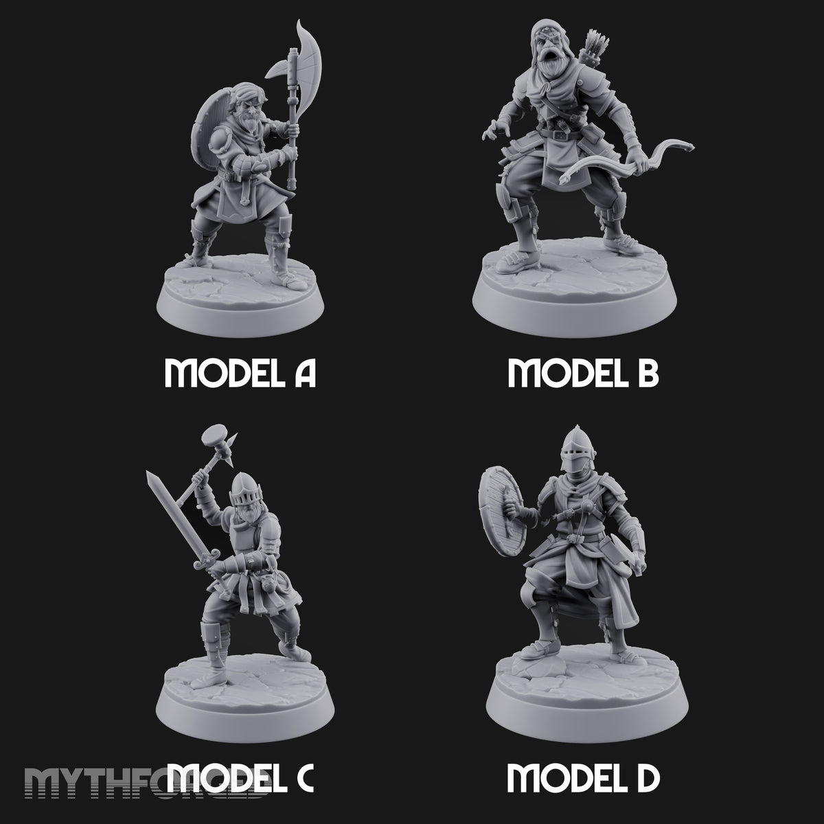 Mismatched Armoury, Matching Resolve Human Knights — All · Glaive + Bow + Sword & Warhammer + Sword & Round Shield