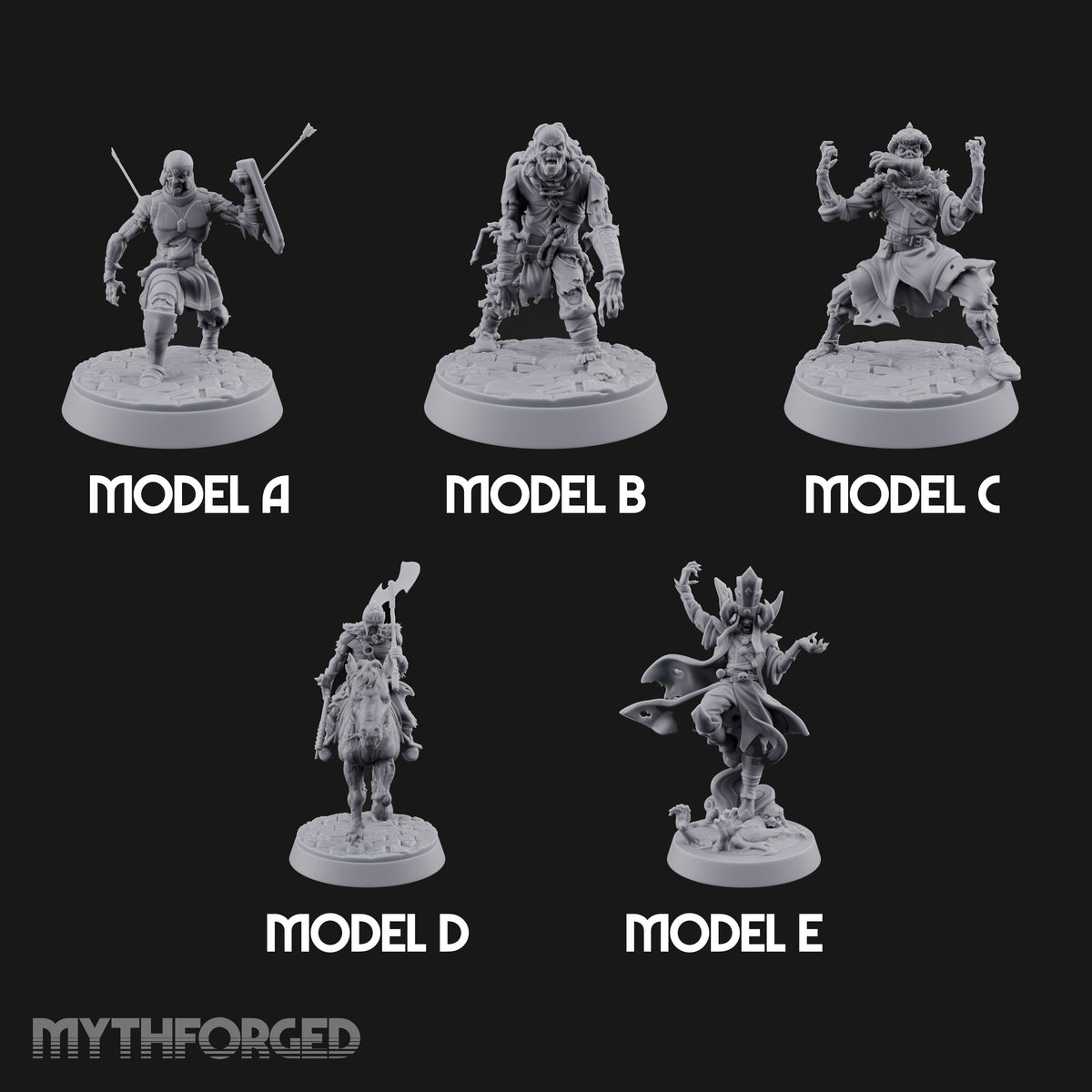 Dead Set Against Rest Zombie Warband with Necromancer — All · Shield + Bare Hands (Lowered) + Bare Hands (Raised) · Mounted
