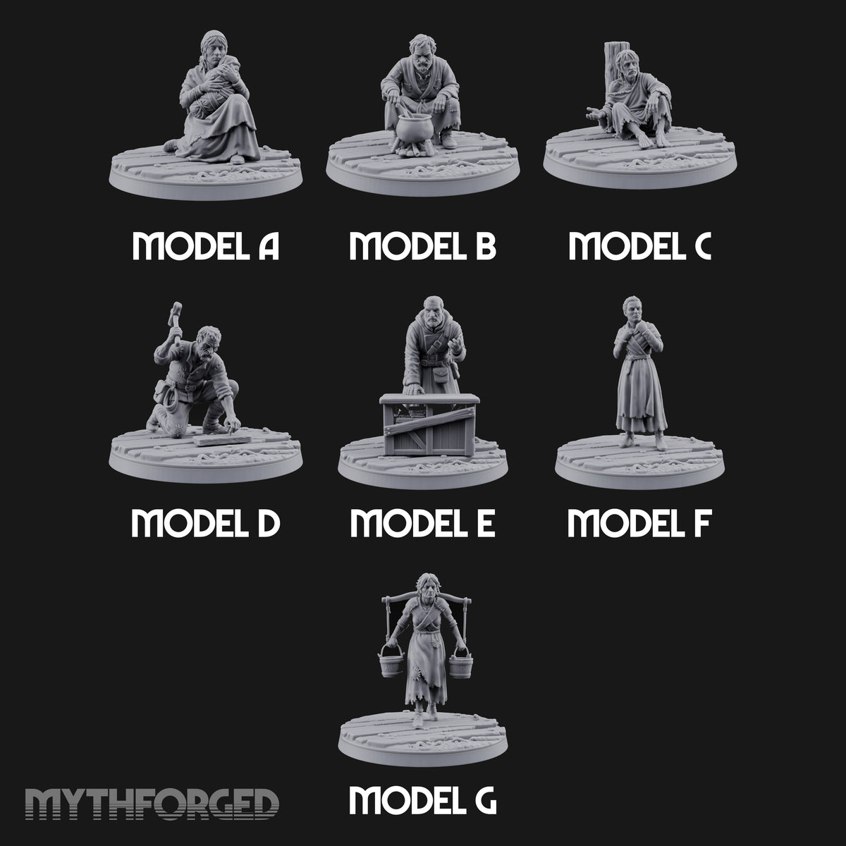 Making Ends Meet Human Slum Dwellers Miniature for Dungeons and Dragons, Pathfinder or other TTRPGs
