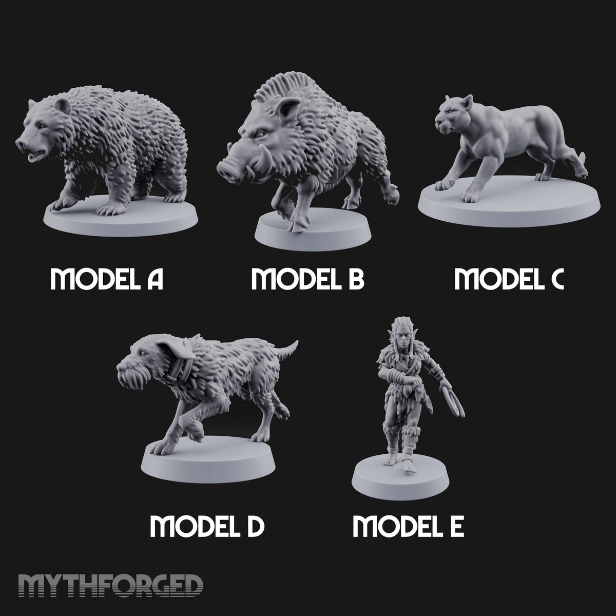Running Wild Feral Beasts and Elf Beastamer Miniature for Dungeons and Dragons, Pathfinder or other TTRPGs