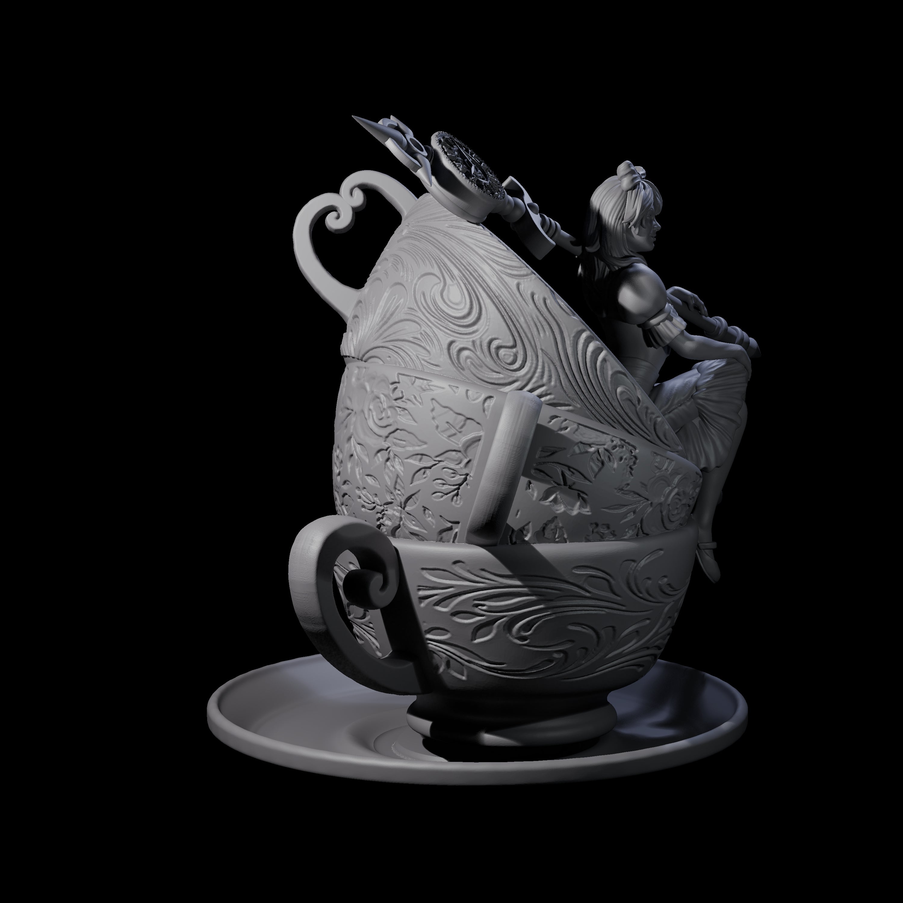 Alice on a Giant Cup Miniature for Dungeons and Dragons, Pathfinder or other TTRPGs