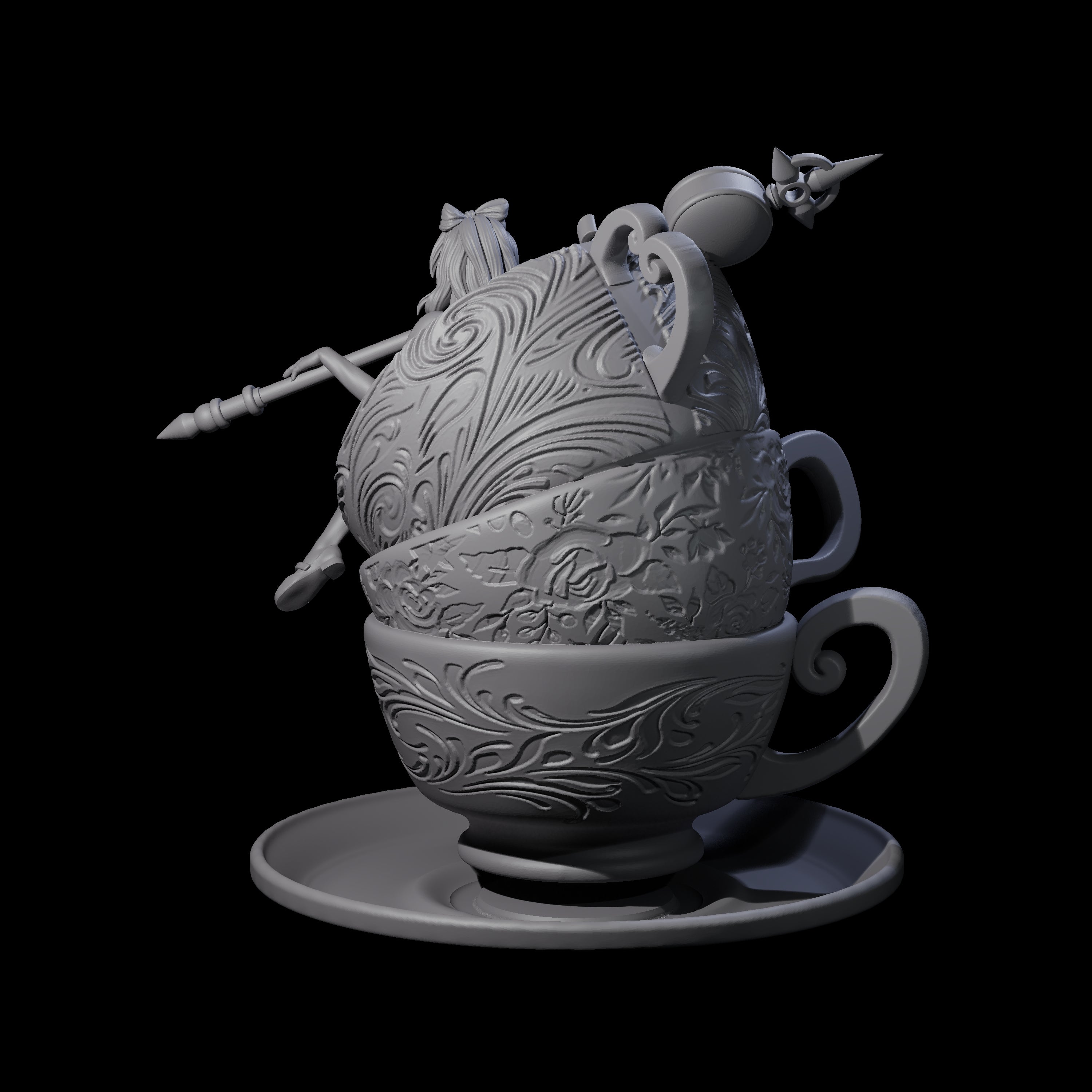 Alice on a Giant Cup Miniature for Dungeons and Dragons, Pathfinder or other TTRPGs