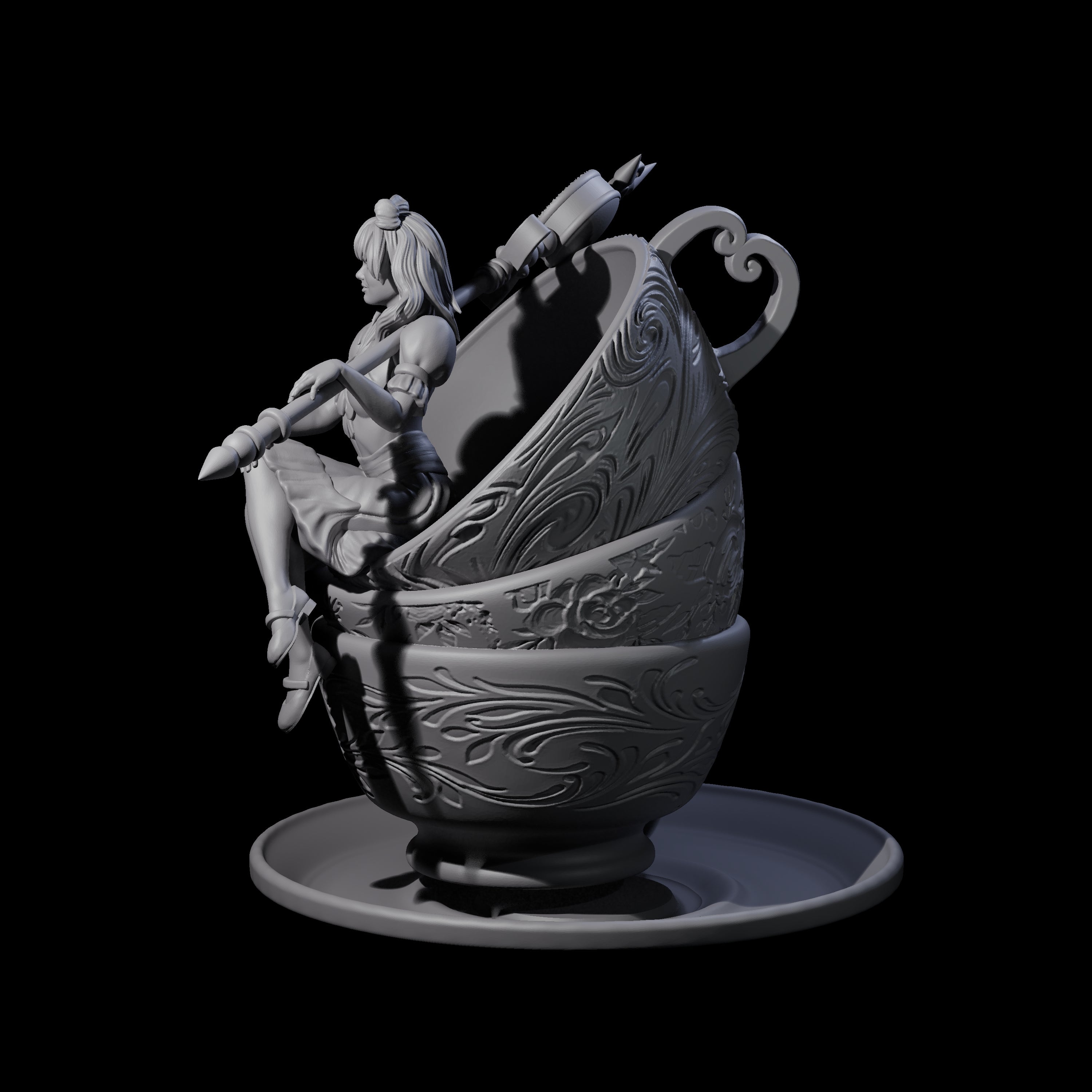 Alice on a Giant Cup Miniature for Dungeons and Dragons, Pathfinder or other TTRPGs