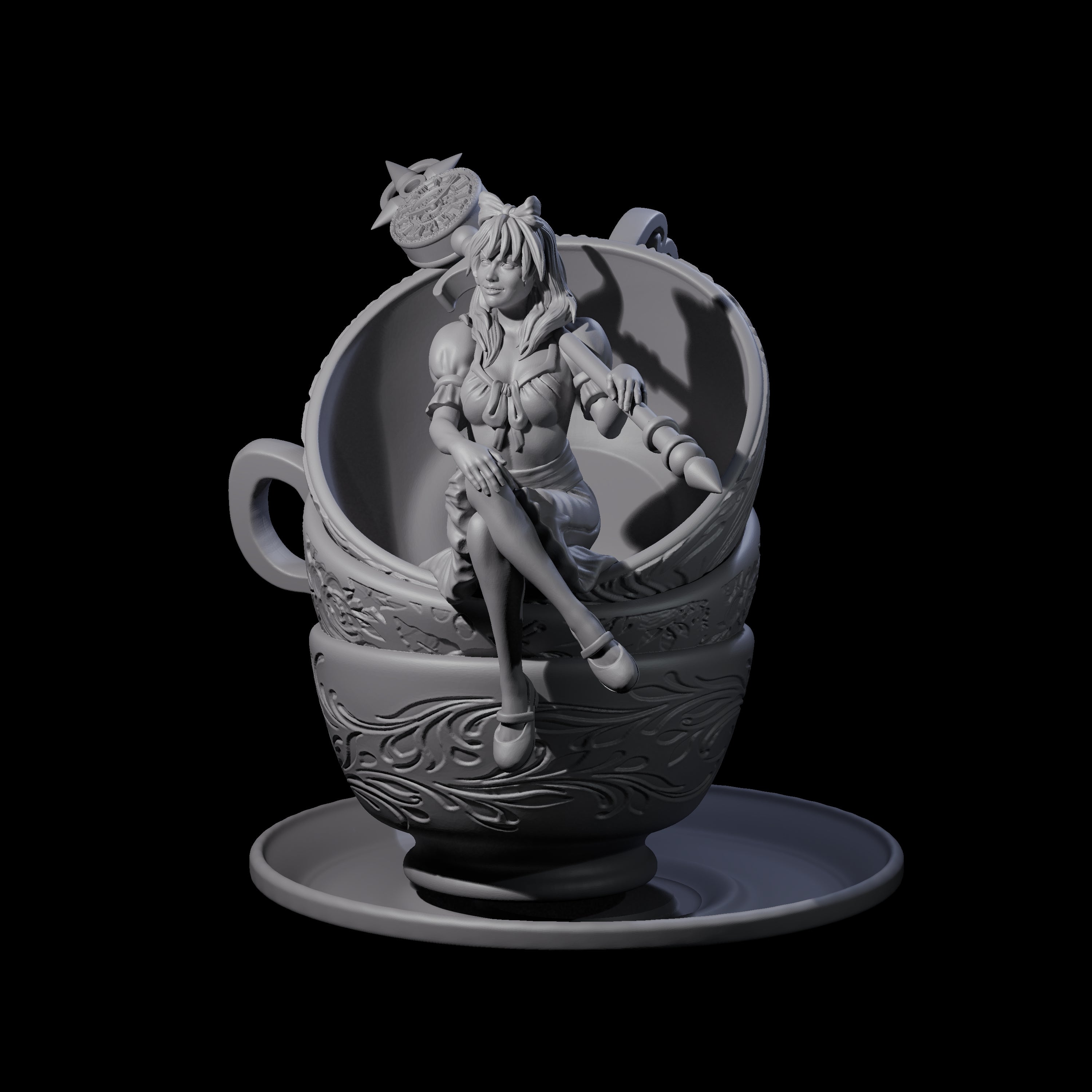 Alice on a Giant Cup Miniature for Dungeons and Dragons, Pathfinder or other TTRPGs