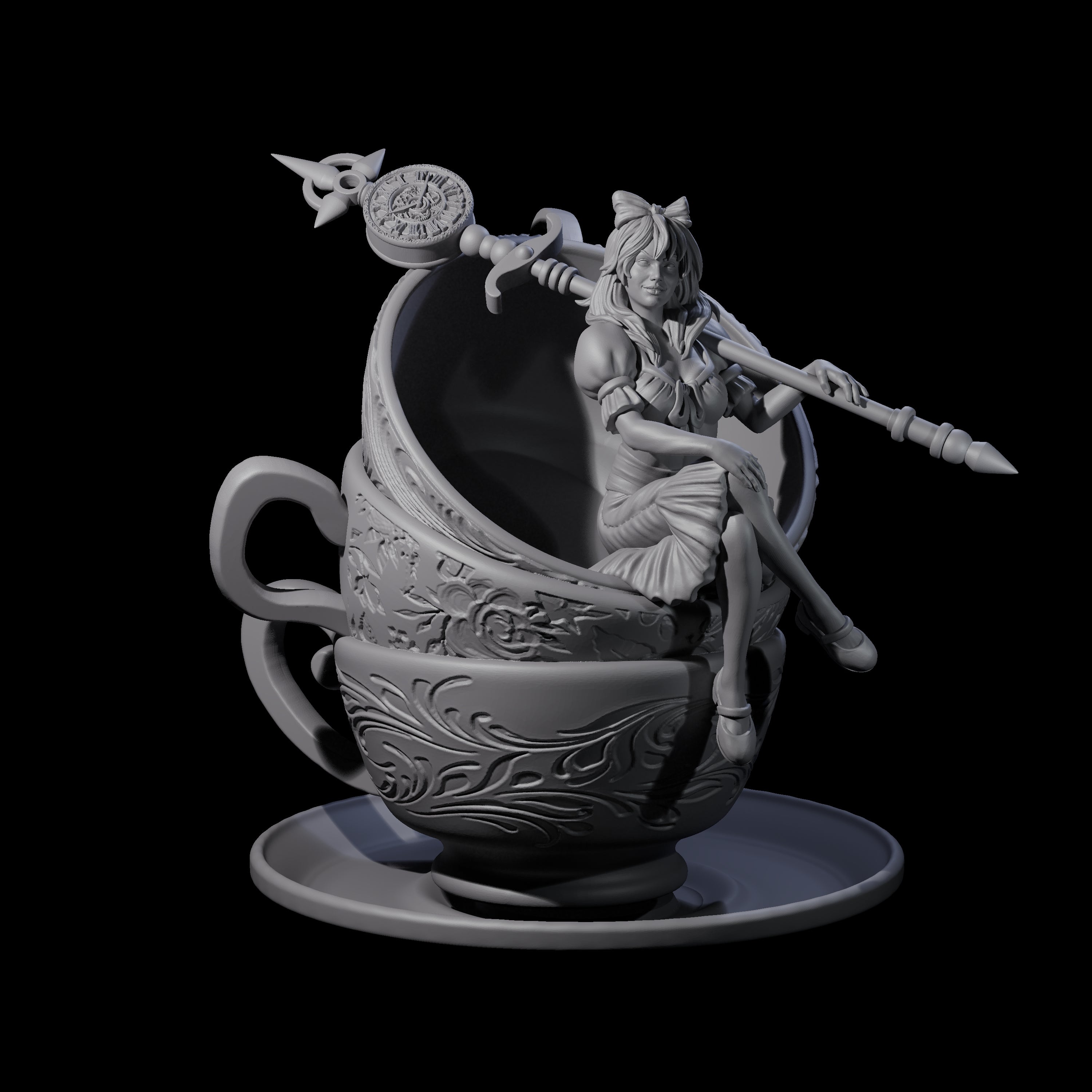 Alice on a Giant Cup Miniature for Dungeons and Dragons, Pathfinder or other TTRPGs