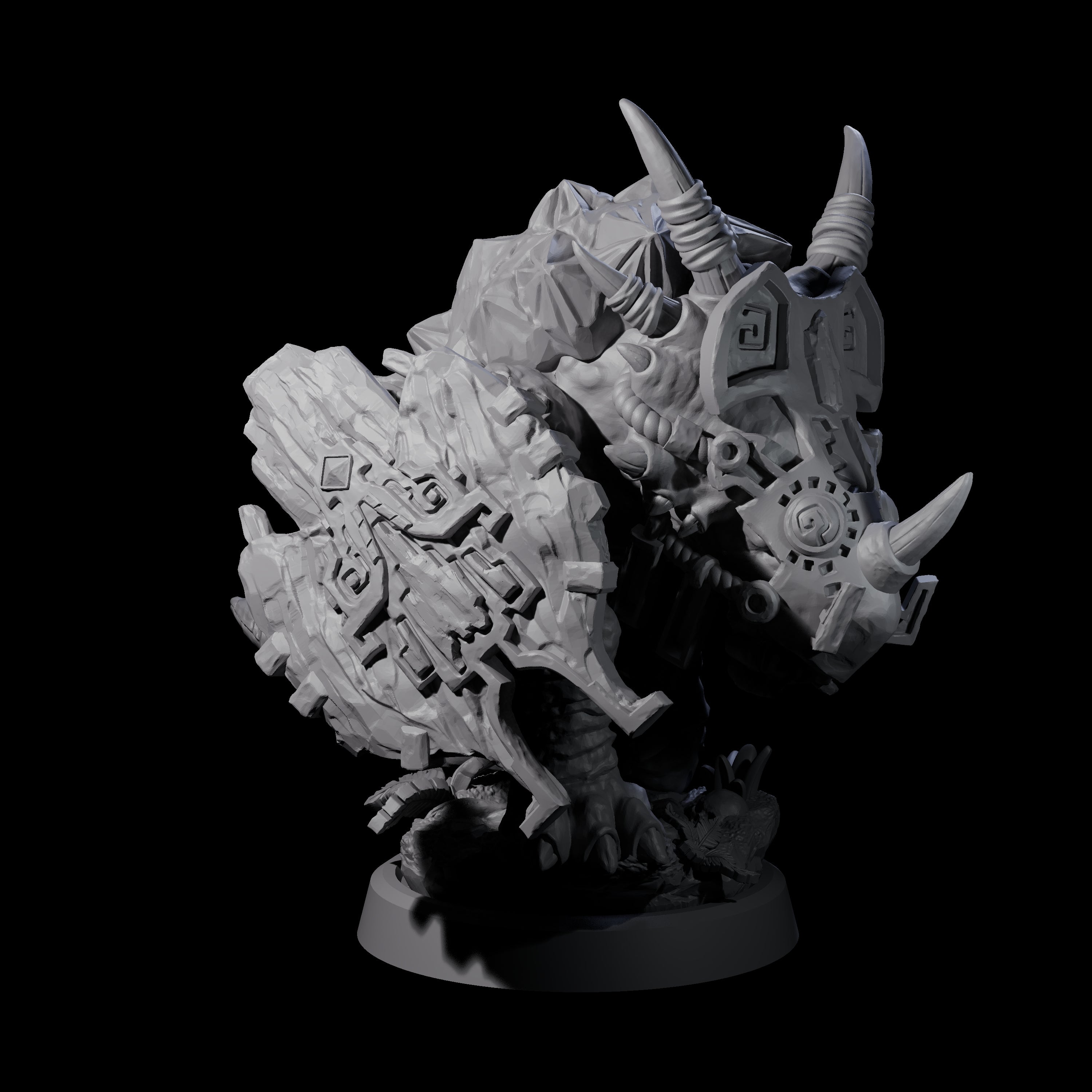 Armoured Triceratops Shield Fighter B Miniature for Dungeons and Dragons, Pathfinder or other TTRPGs