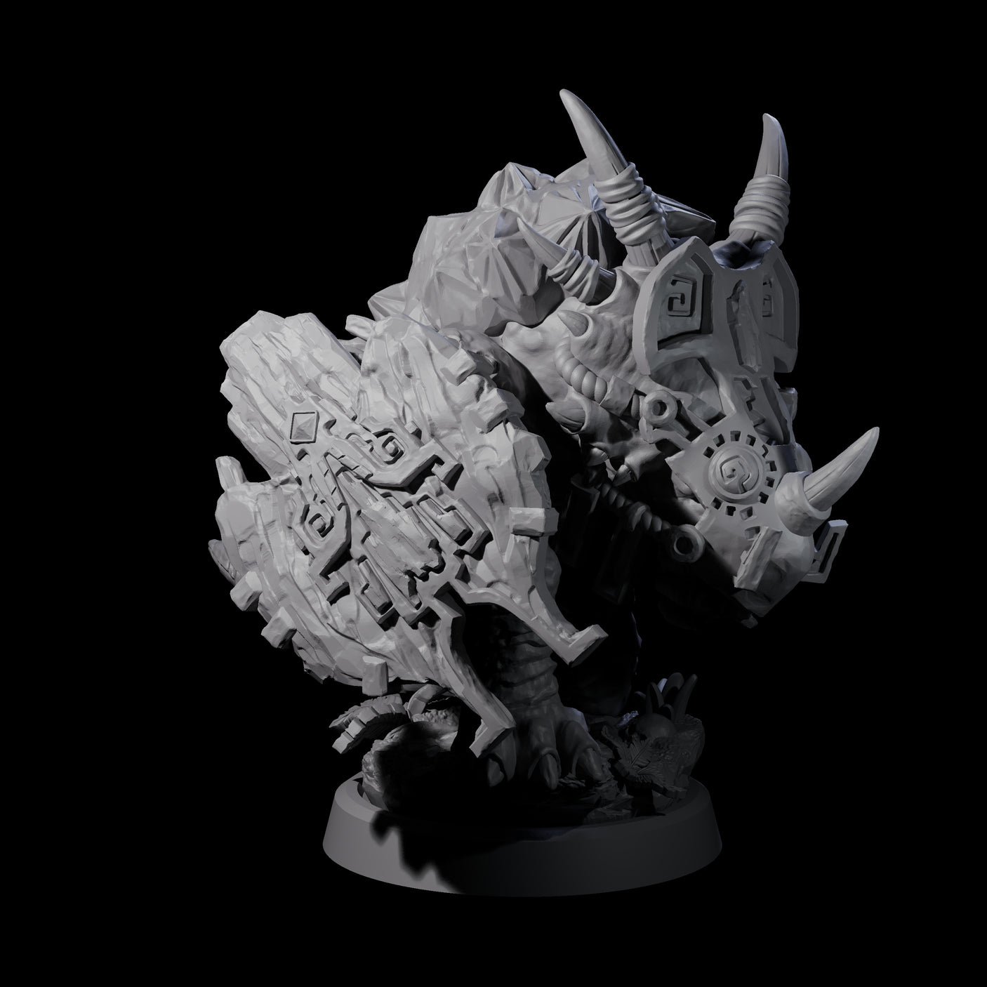 Armoured Triceratops Shield Fighter B Miniature for Dungeons and Dragons, Pathfinder or other TTRPGs
