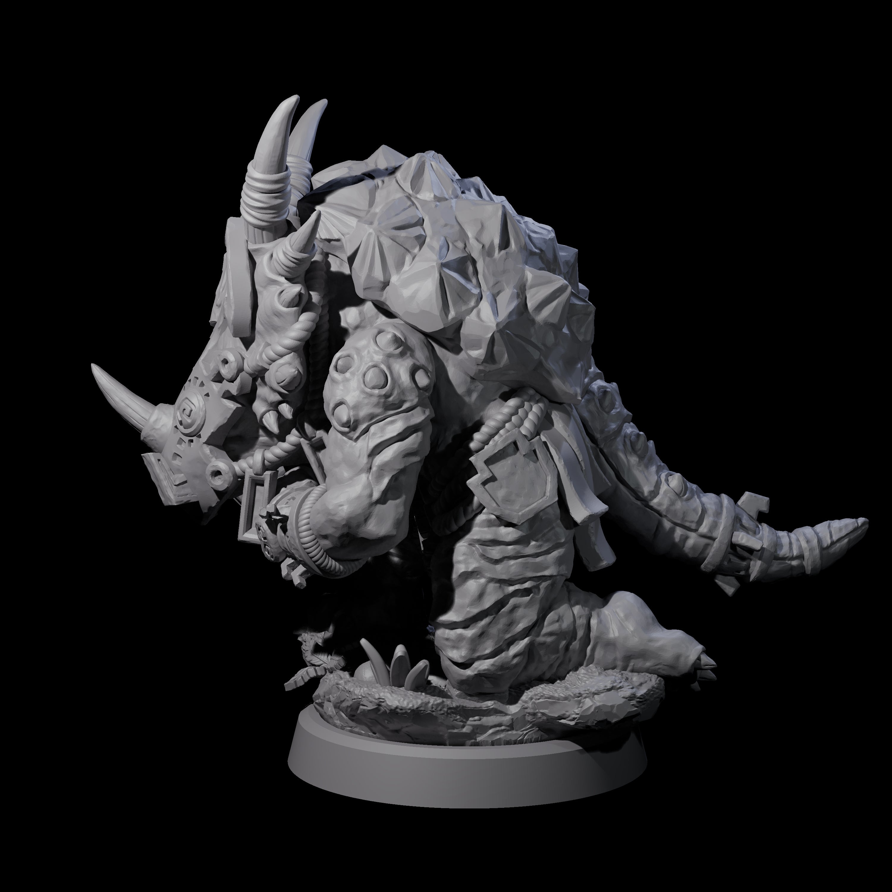 Armoured Triceratops Shield Fighter B Miniature for Dungeons and Dragons, Pathfinder or other TTRPGs