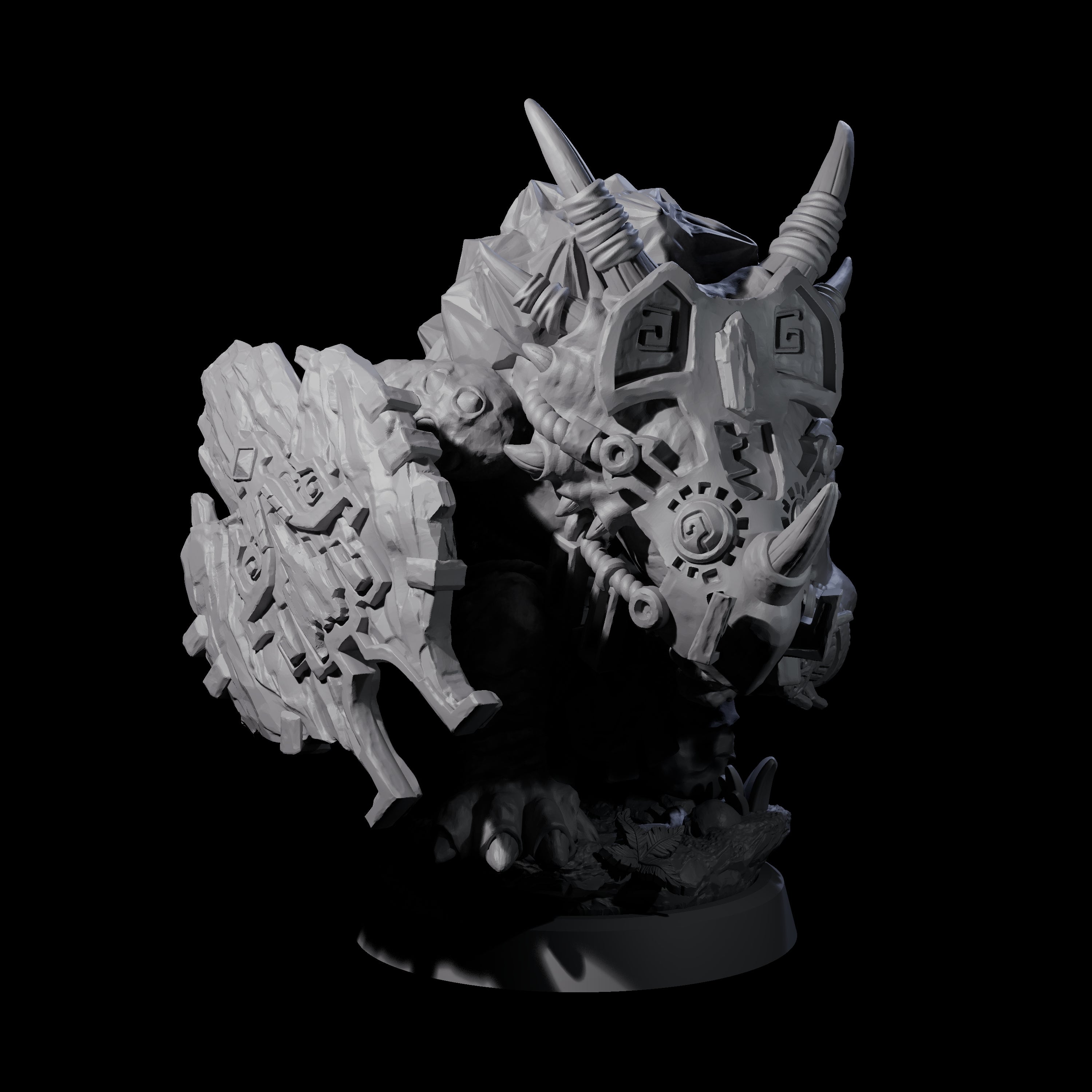 Armoured Triceratops Shield Fighter B Miniature for Dungeons and Dragons, Pathfinder or other TTRPGs