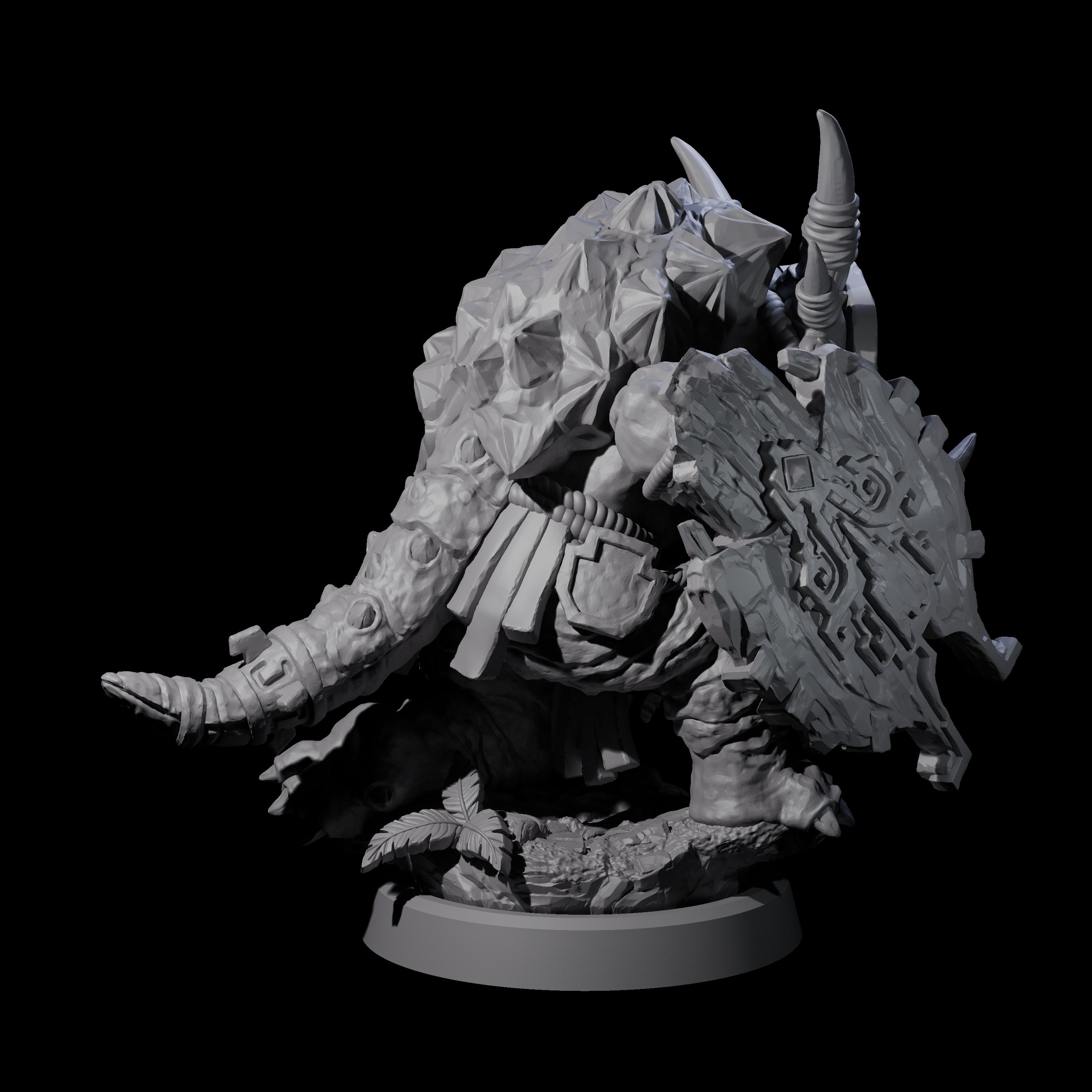 Armoured Triceratops Shield Fighter B Miniature for Dungeons and Dragons, Pathfinder or other TTRPGs