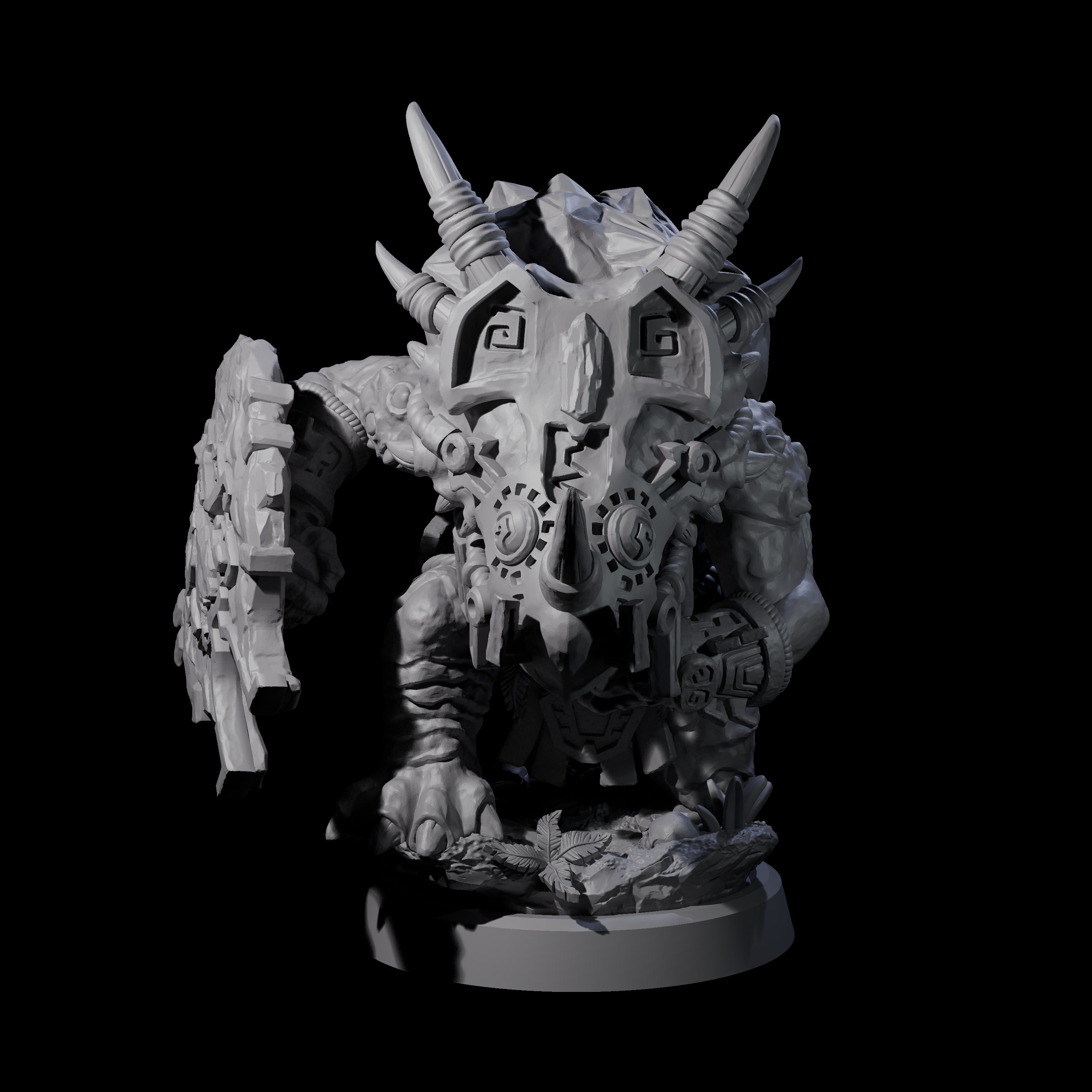 Armoured Triceratops Shield Fighter B Miniature for Dungeons and Dragons, Pathfinder or other TTRPGs