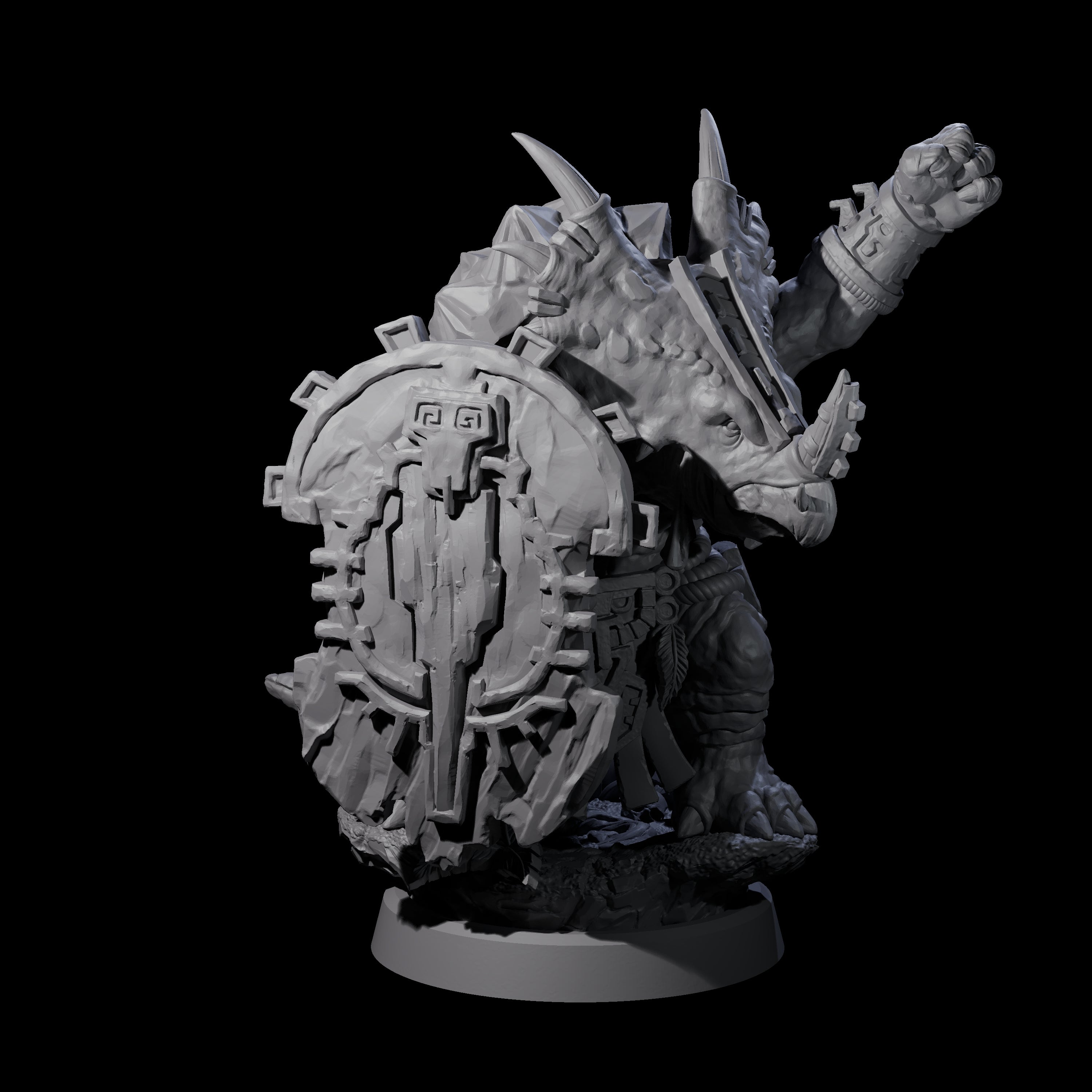 Armoured Triceratops Shield Fighter C Miniature for Dungeons and Dragons, Pathfinder or other TTRPGs