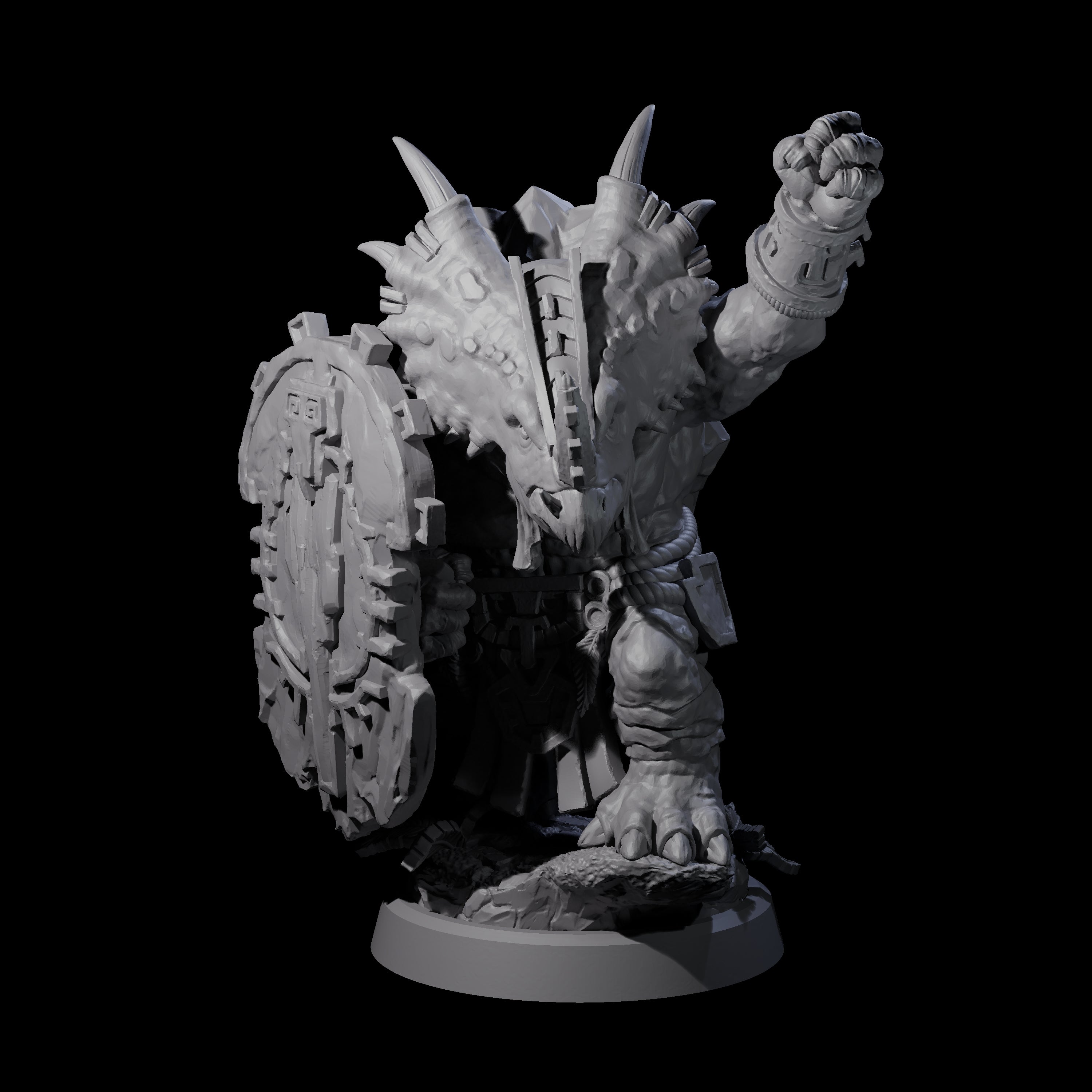 Armoured Triceratops Shield Fighter C Miniature for Dungeons and Dragons, Pathfinder or other TTRPGs