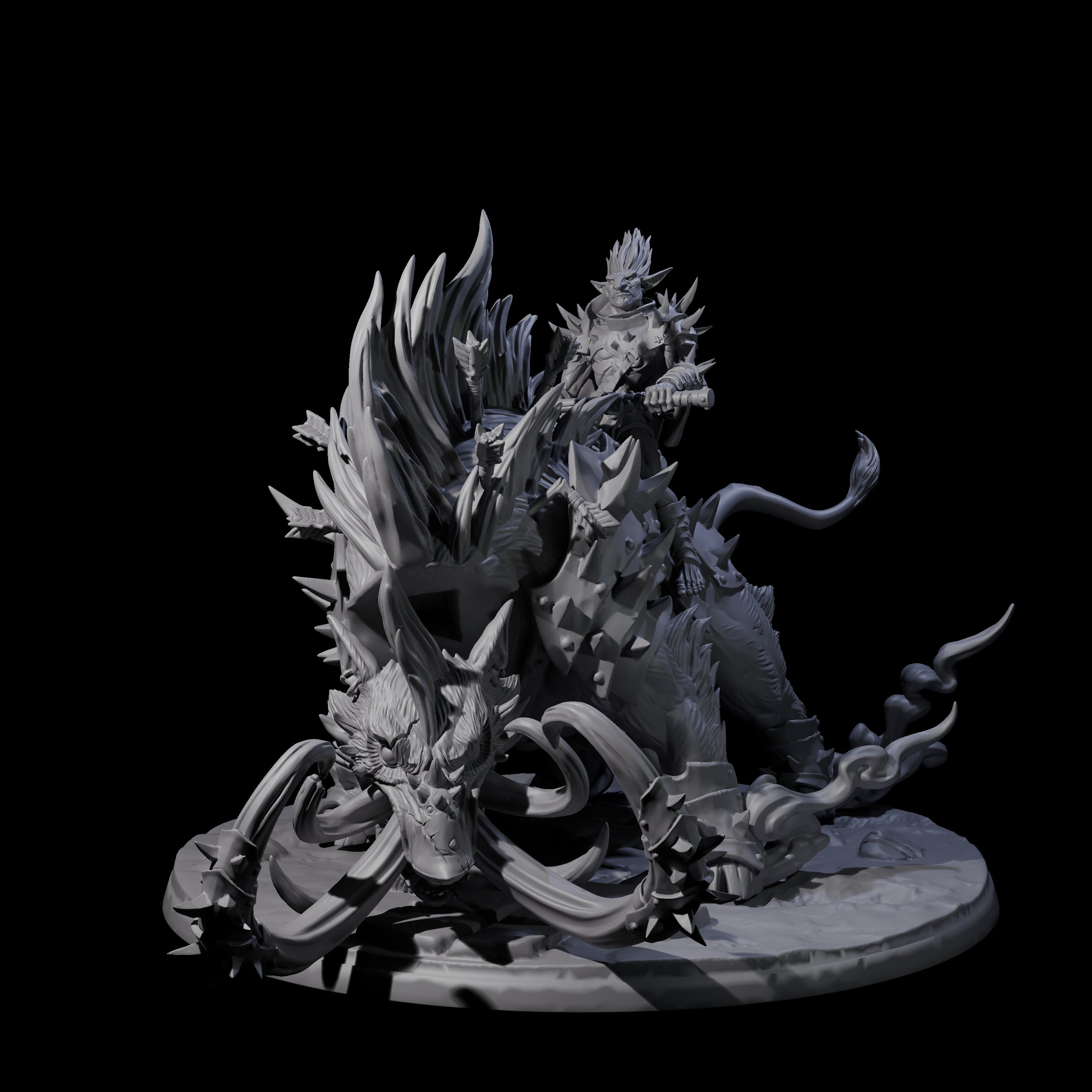 Attacking Hobgoblin Champion on Giant Hog Miniature for Dungeons and Dragons, Pathfinder or other TTRPGs