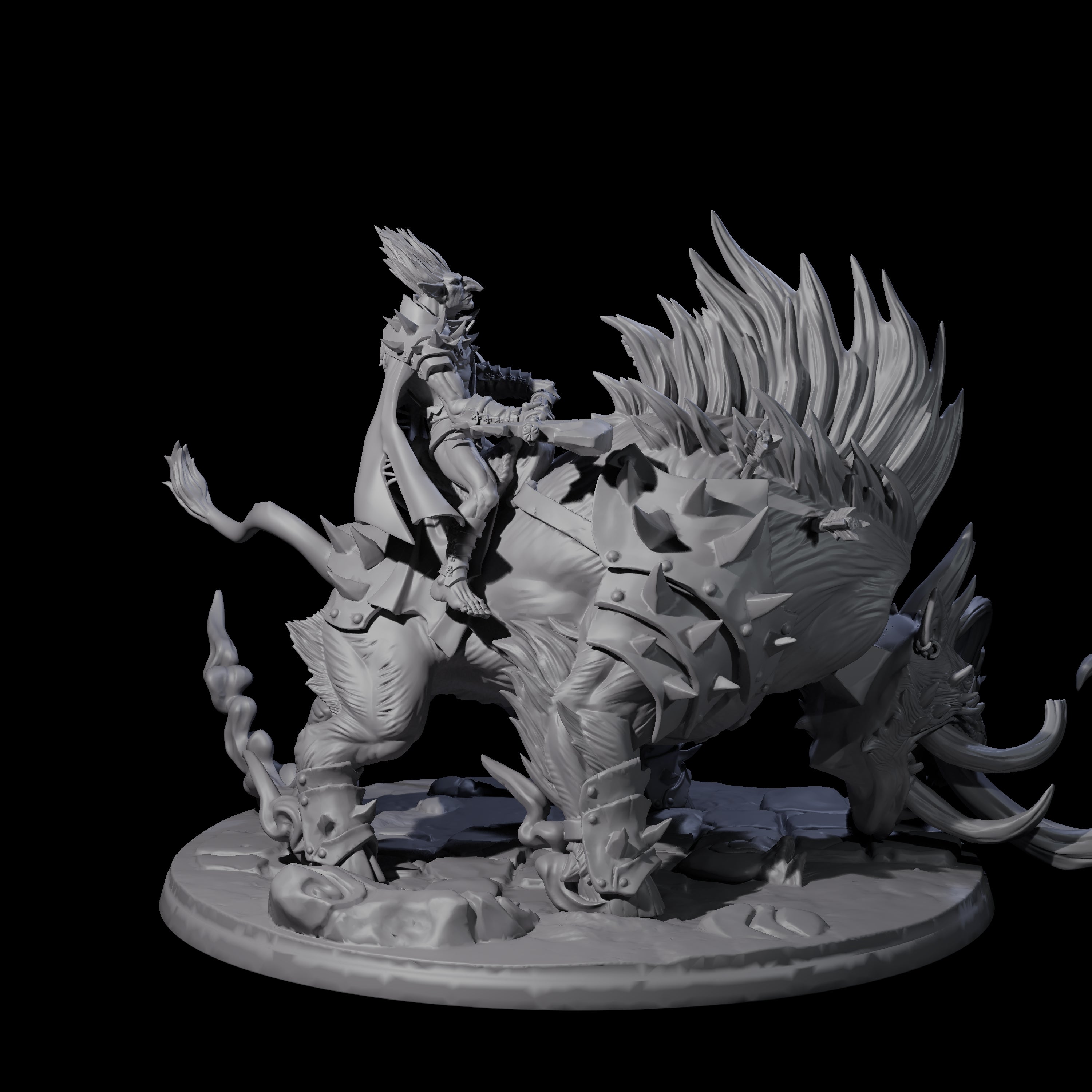 Attacking Hobgoblin Champion on Giant Hog Miniature for Dungeons and Dragons, Pathfinder or other TTRPGs