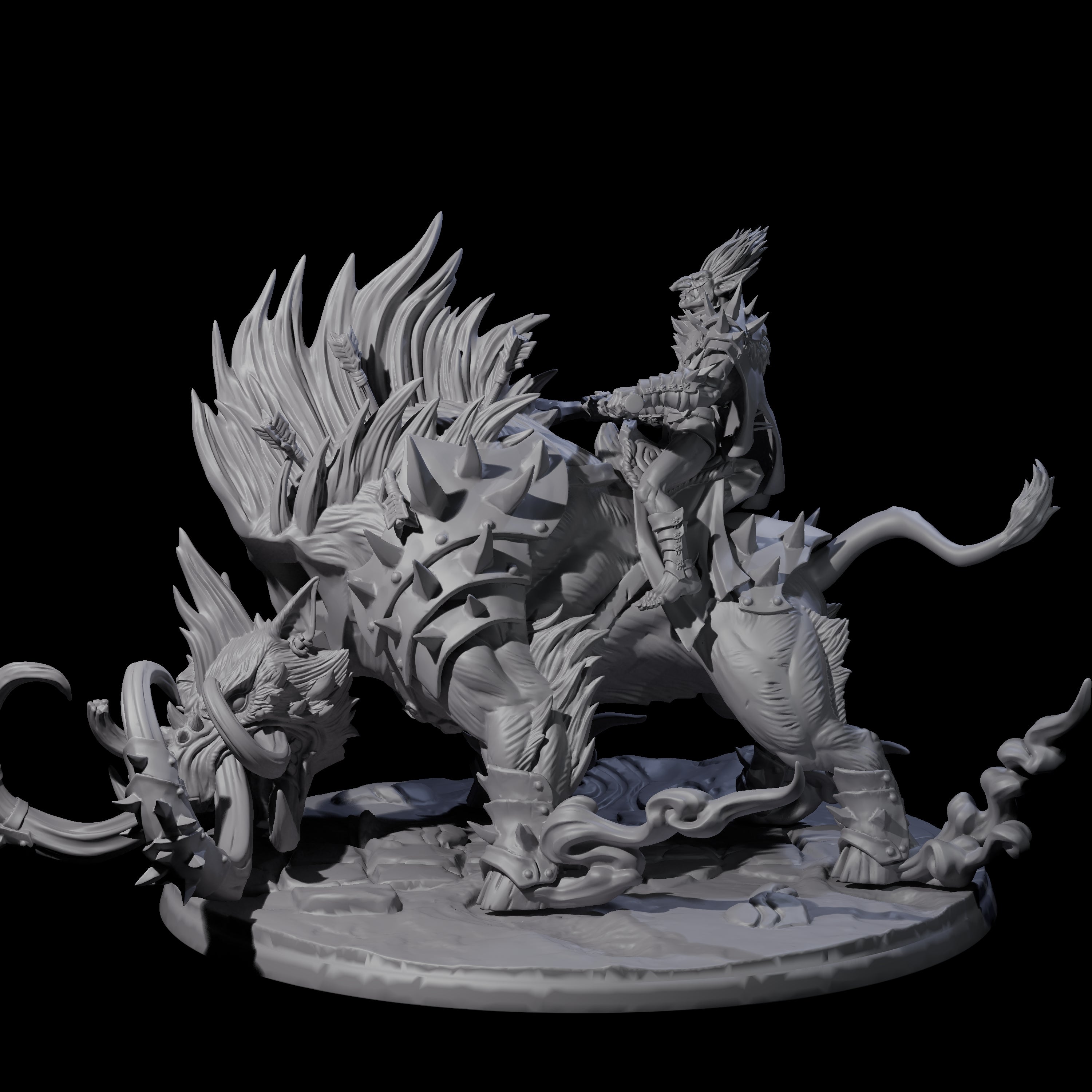 Attacking Hobgoblin Champion on Giant Hog Miniature for Dungeons and Dragons, Pathfinder or other TTRPGs