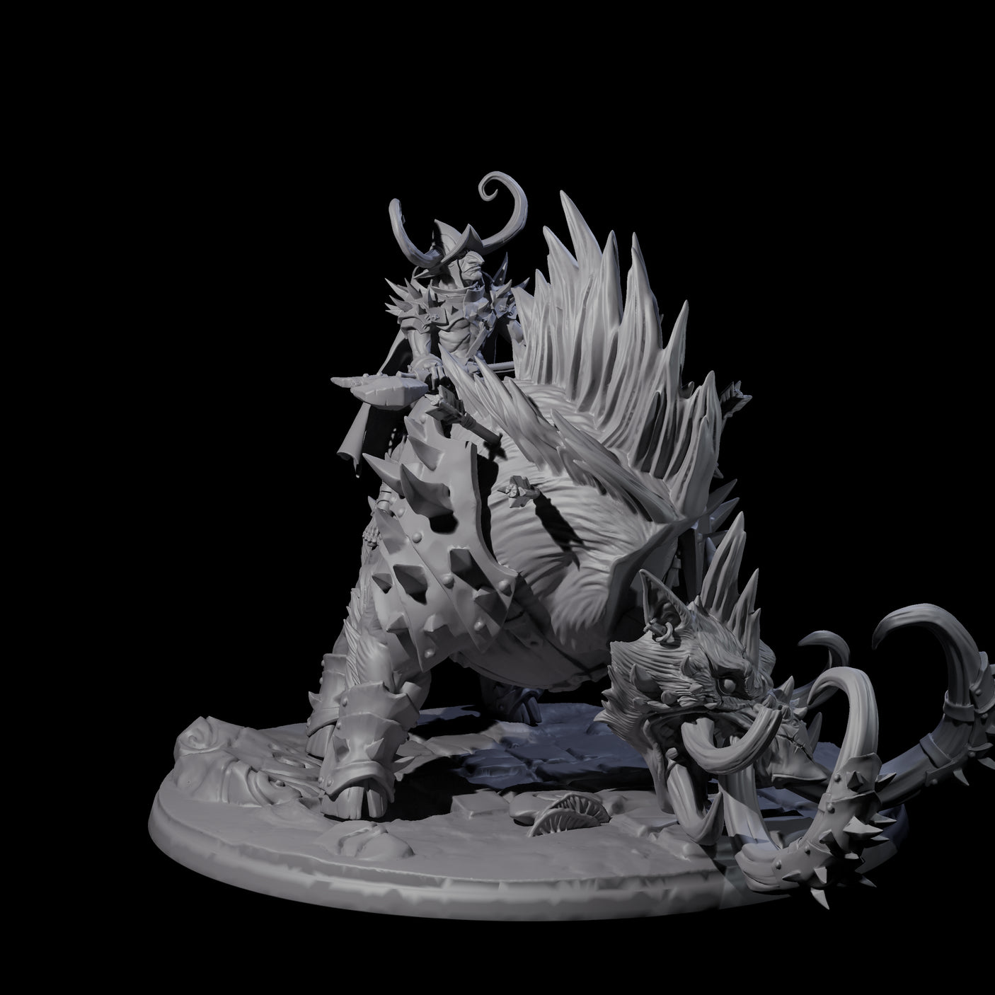Attacking Hobgoblin Champion on Giant Hog Miniature for Dungeons and Dragons, Pathfinder or other TTRPGs