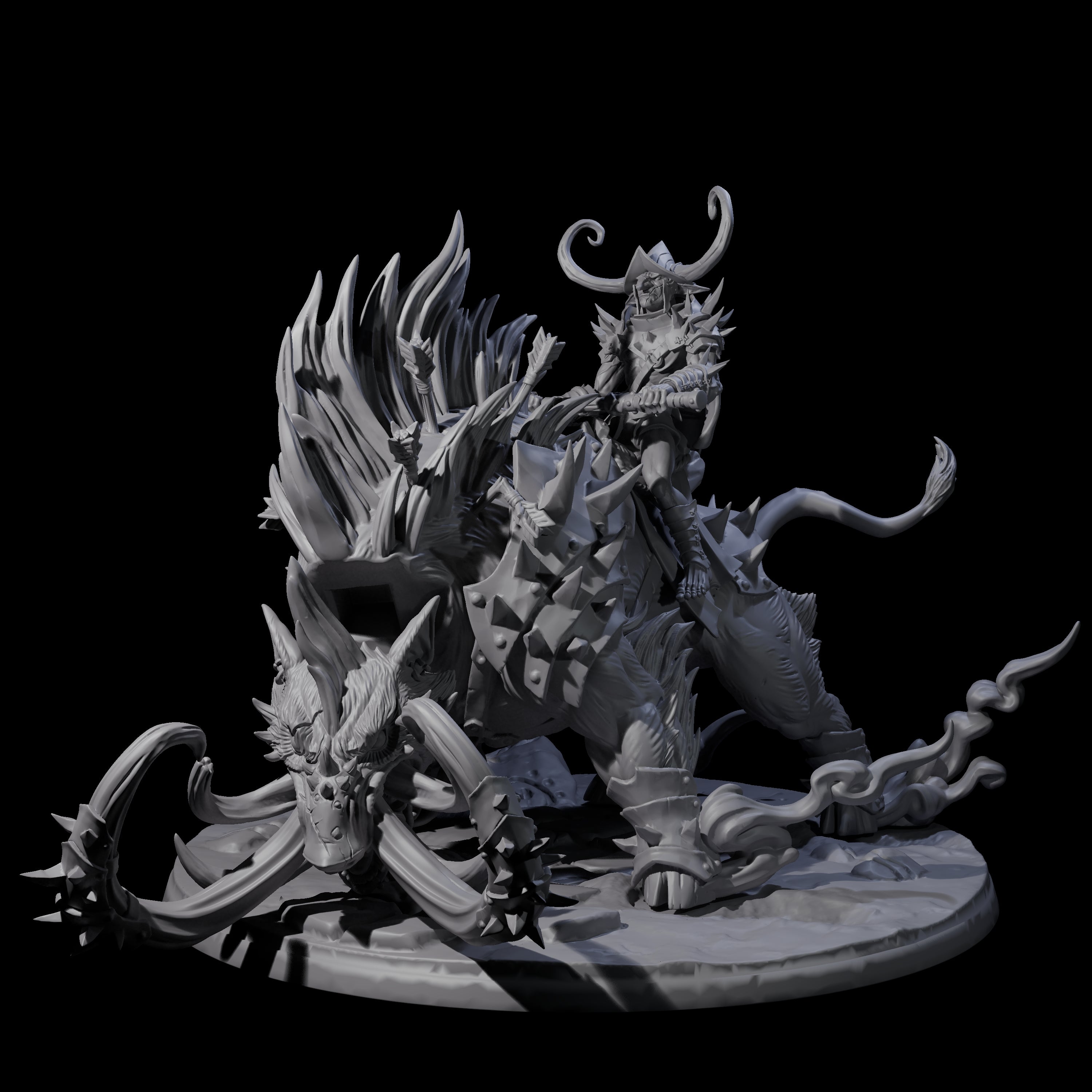 Attacking Hobgoblin Champion on Giant Hog Miniature for Dungeons and Dragons, Pathfinder or other TTRPGs