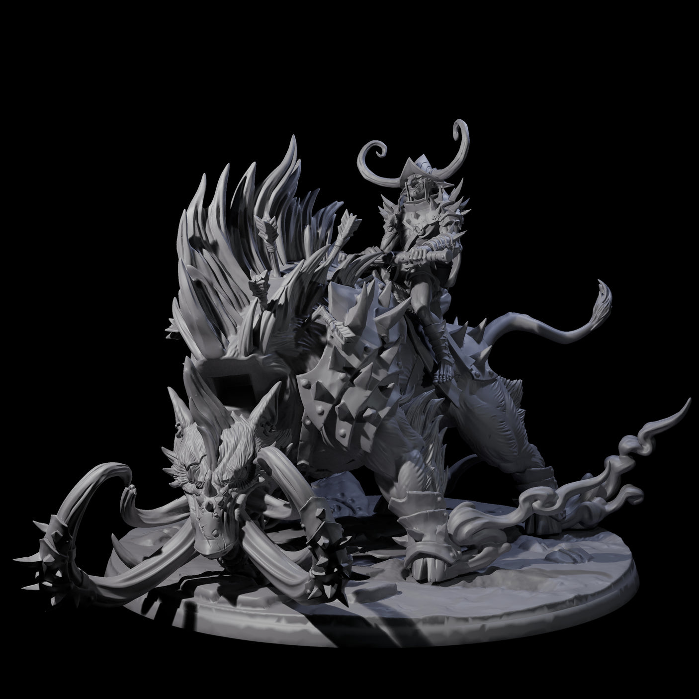 Attacking Hobgoblin Champion on Giant Hog Miniature for Dungeons and Dragons, Pathfinder or other TTRPGs