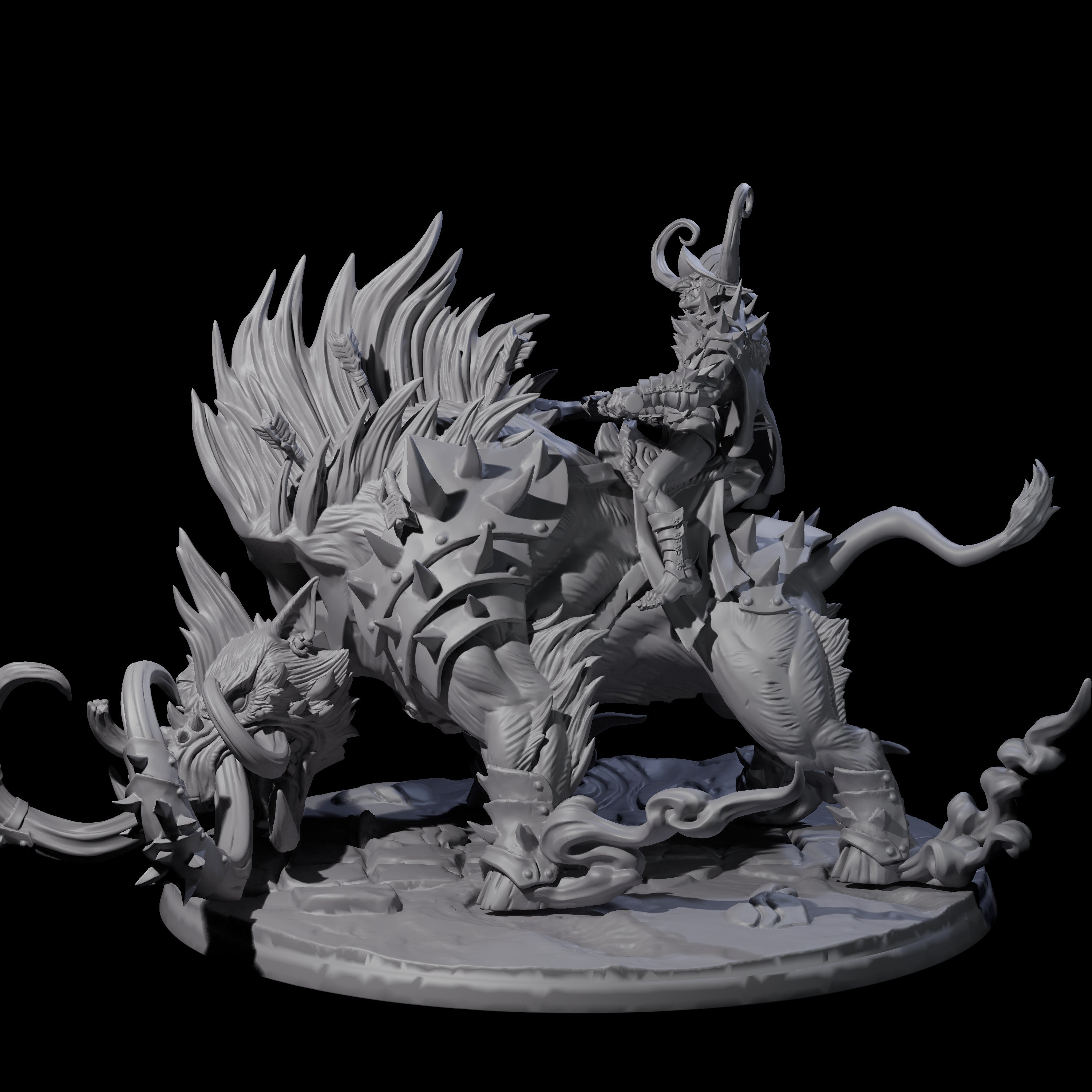 Attacking Hobgoblin Champion on Giant Hog Miniature for Dungeons and Dragons, Pathfinder or other TTRPGs