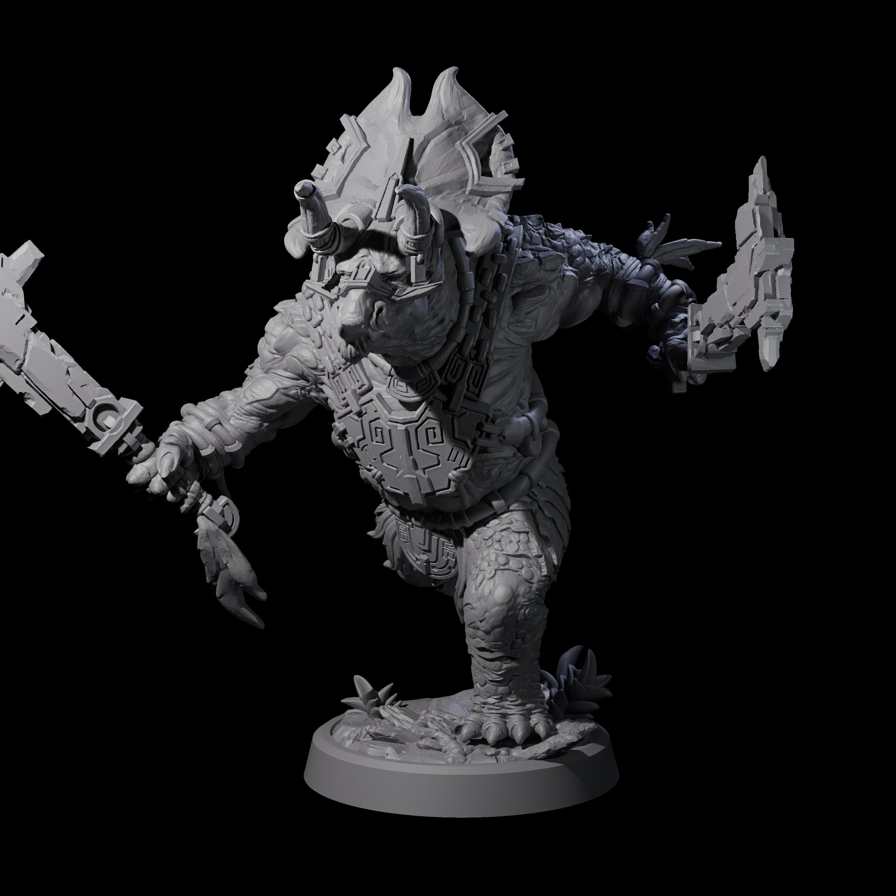 Attacking Triceratops Warrior A Miniature for Dungeons and Dragons, Pathfinder or other TTRPGs