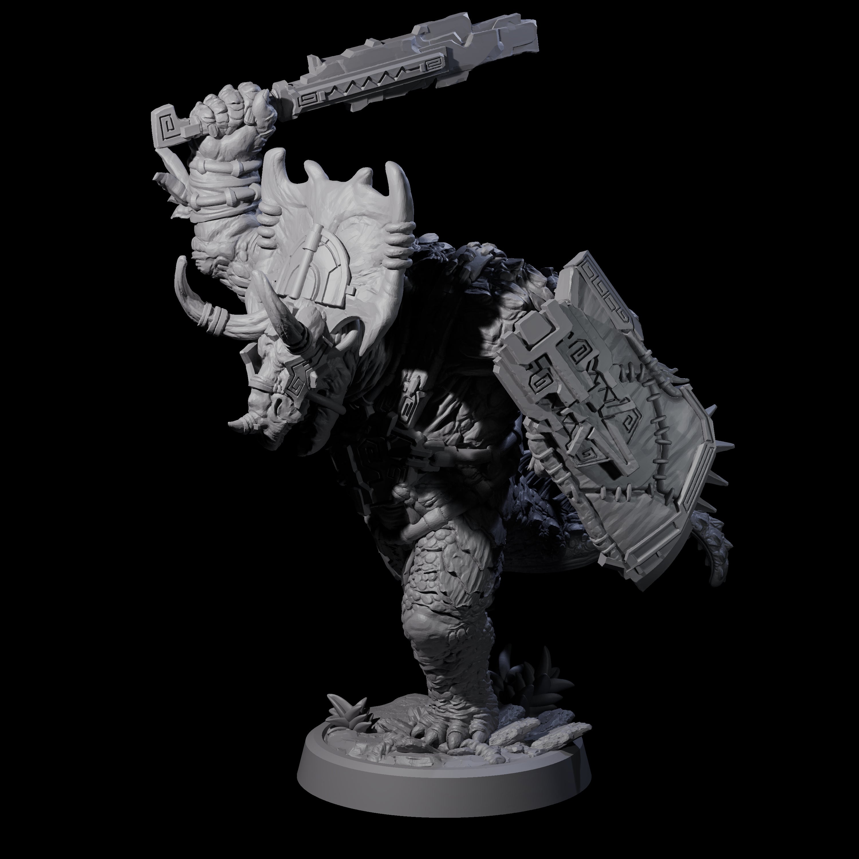 Attacking Triceratops Warrior B Miniature for Dungeons and Dragons, Pathfinder or other TTRPGs