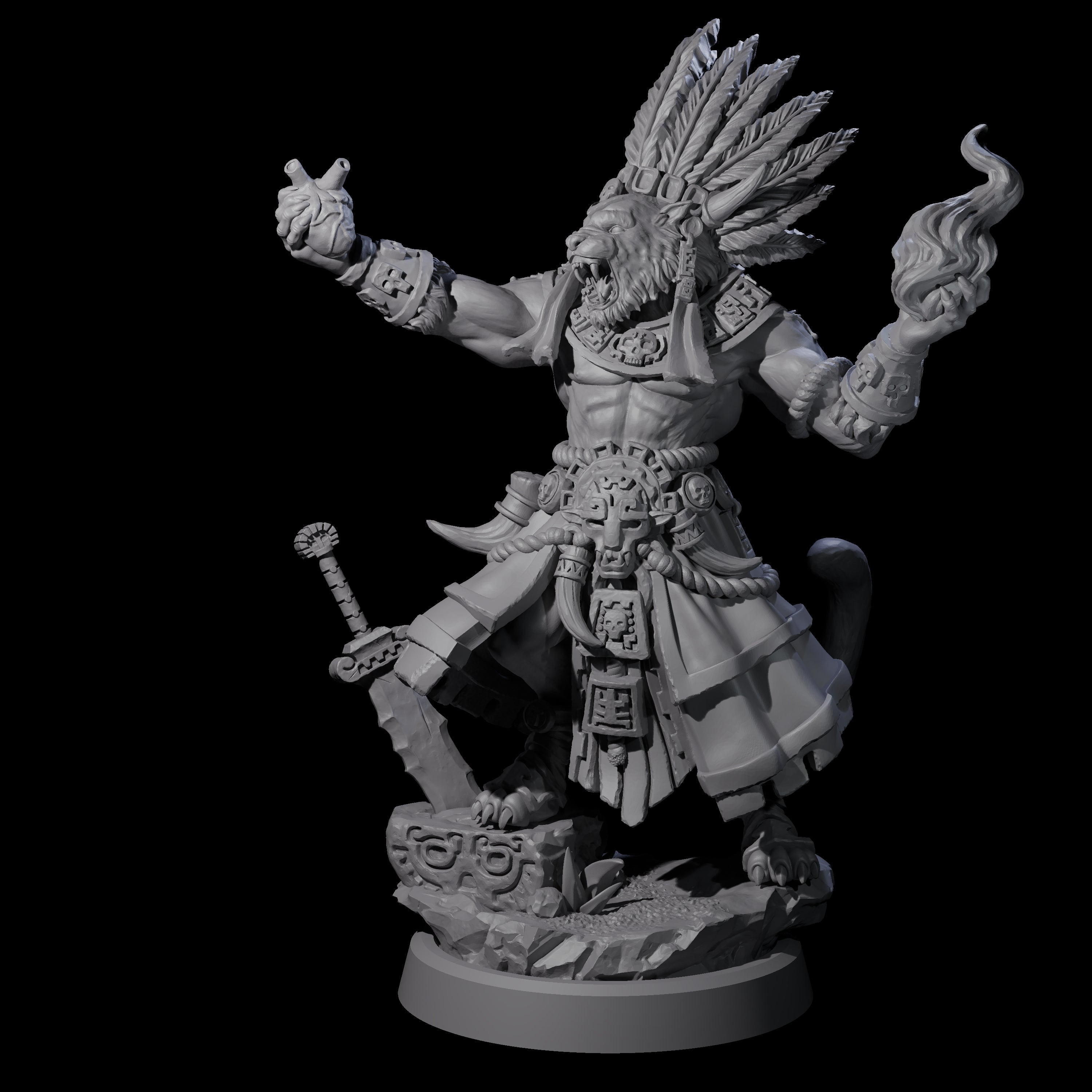 Aztec Inspired Leonin High Priest Miniature for Dungeons and Dragons, Pathfinder or other TTRPGs