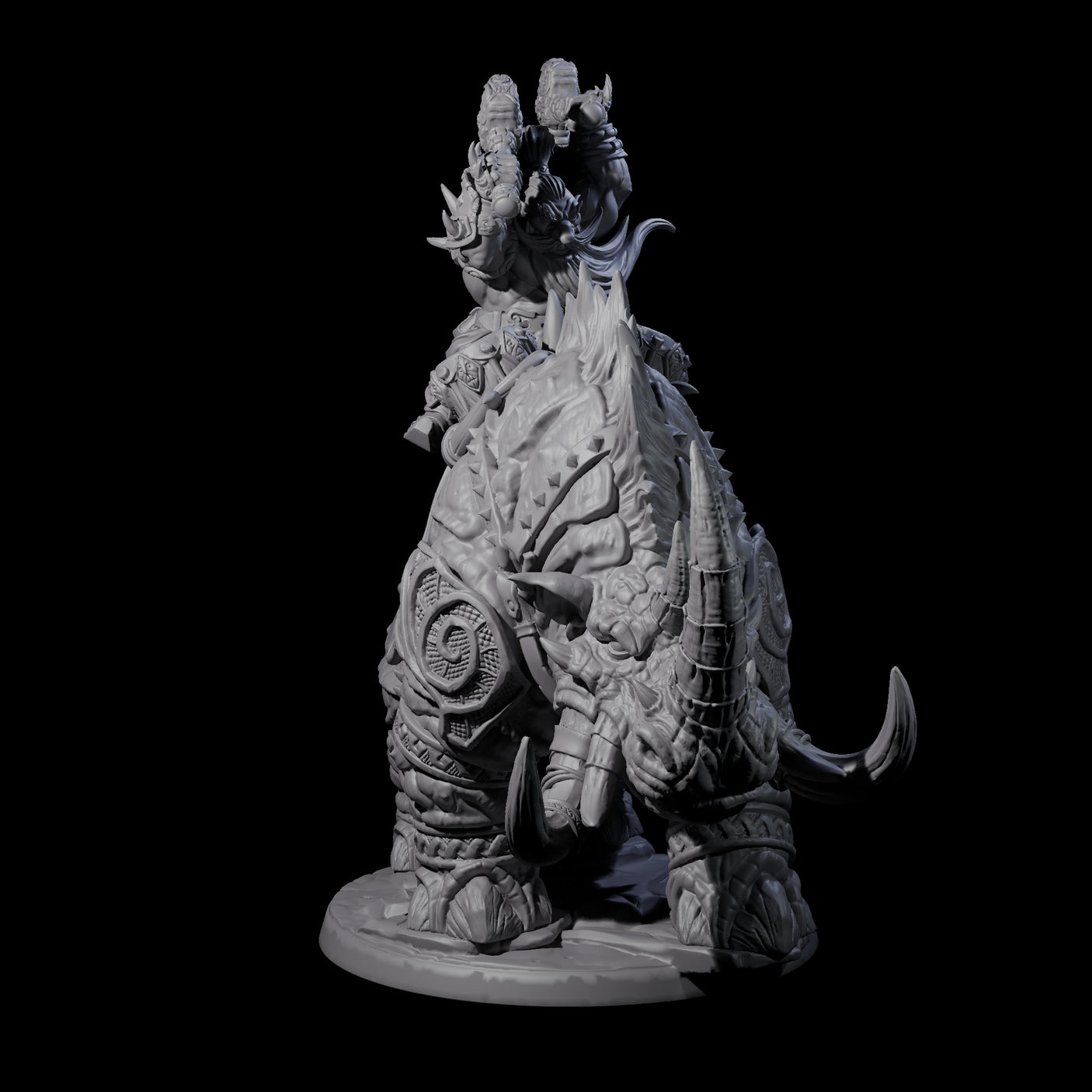 Berserker Dwarf riding Rhino A Miniature for Dungeons and Dragons, Pathfinder or other TTRPGs