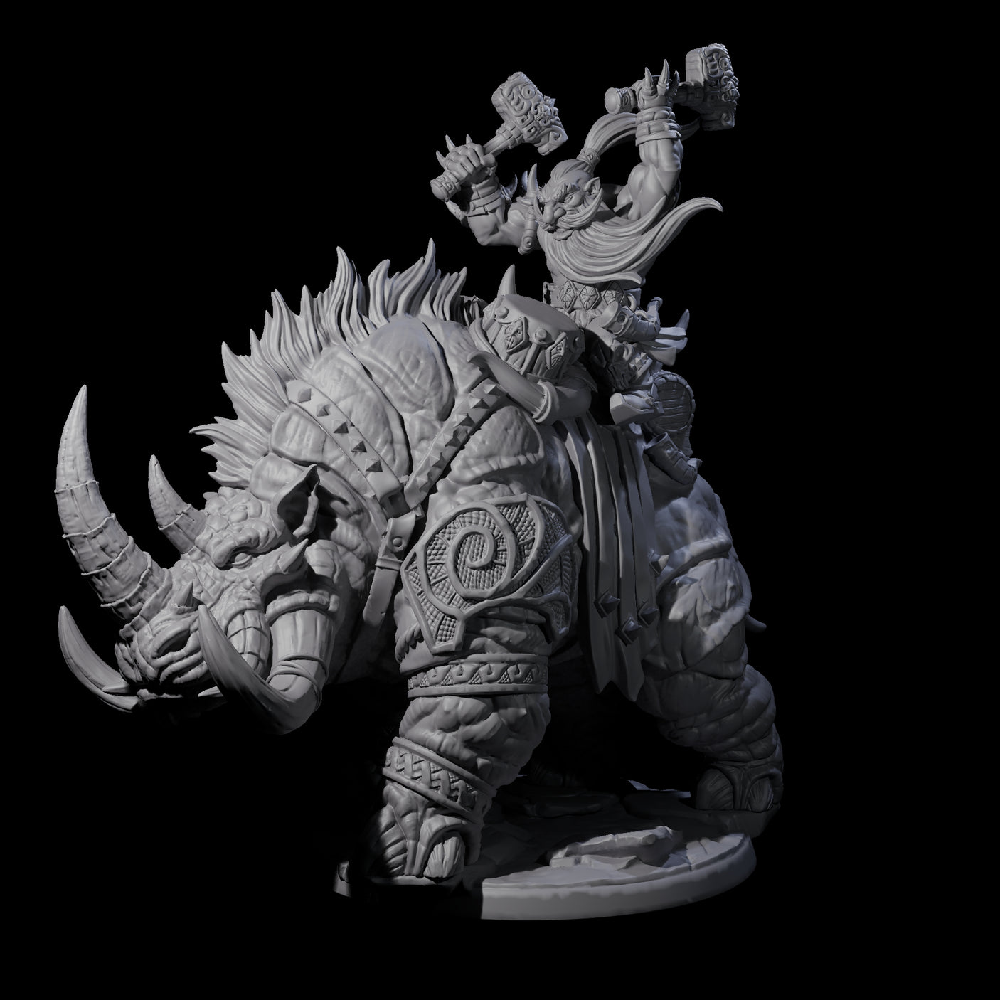 Berserker Dwarf riding Rhino A Miniature for Dungeons and Dragons, Pathfinder or other TTRPGs