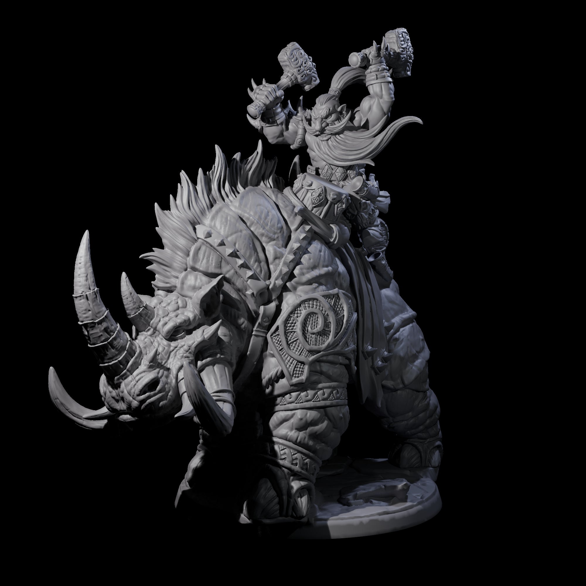 Berserker Dwarf riding Rhino A Miniature for Dungeons and Dragons, Pathfinder or other TTRPGs