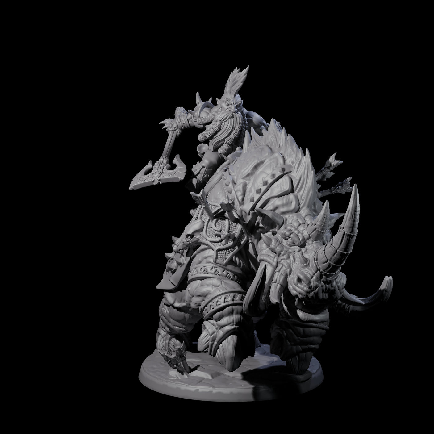 Berserker Dwarf riding Rhino B Miniature for Dungeons and Dragons, Pathfinder or other TTRPGs