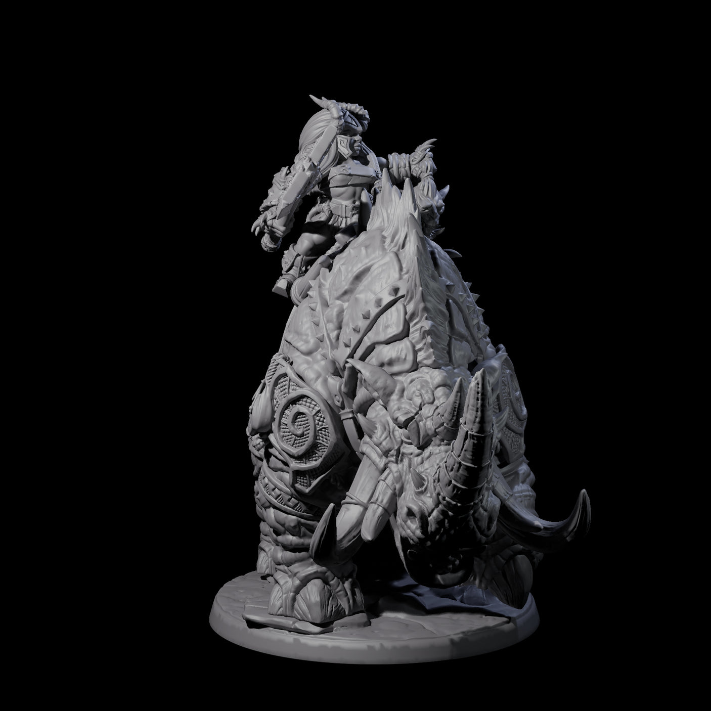 Berserker Dwarf riding Rhino C Miniature for Dungeons and Dragons, Pathfinder or other TTRPGs