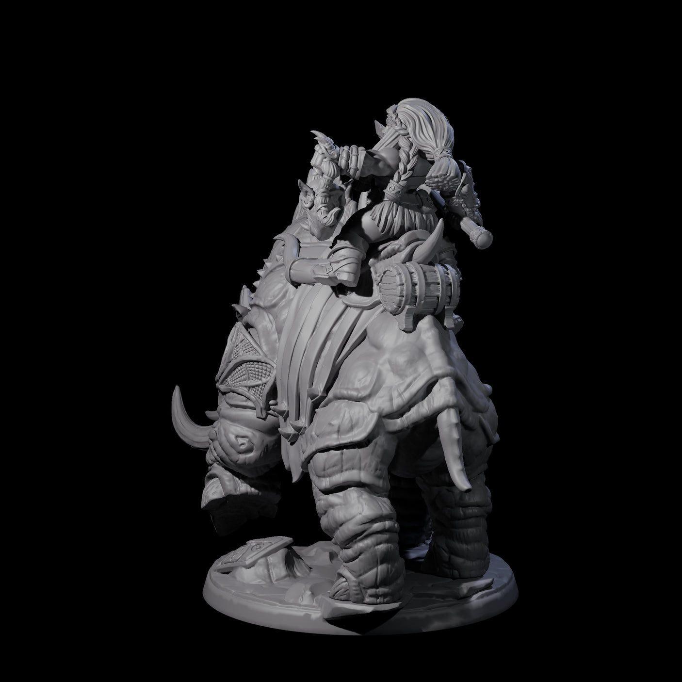 Berserker Dwarf riding Rhino C Miniature for Dungeons and Dragons, Pathfinder or other TTRPGs