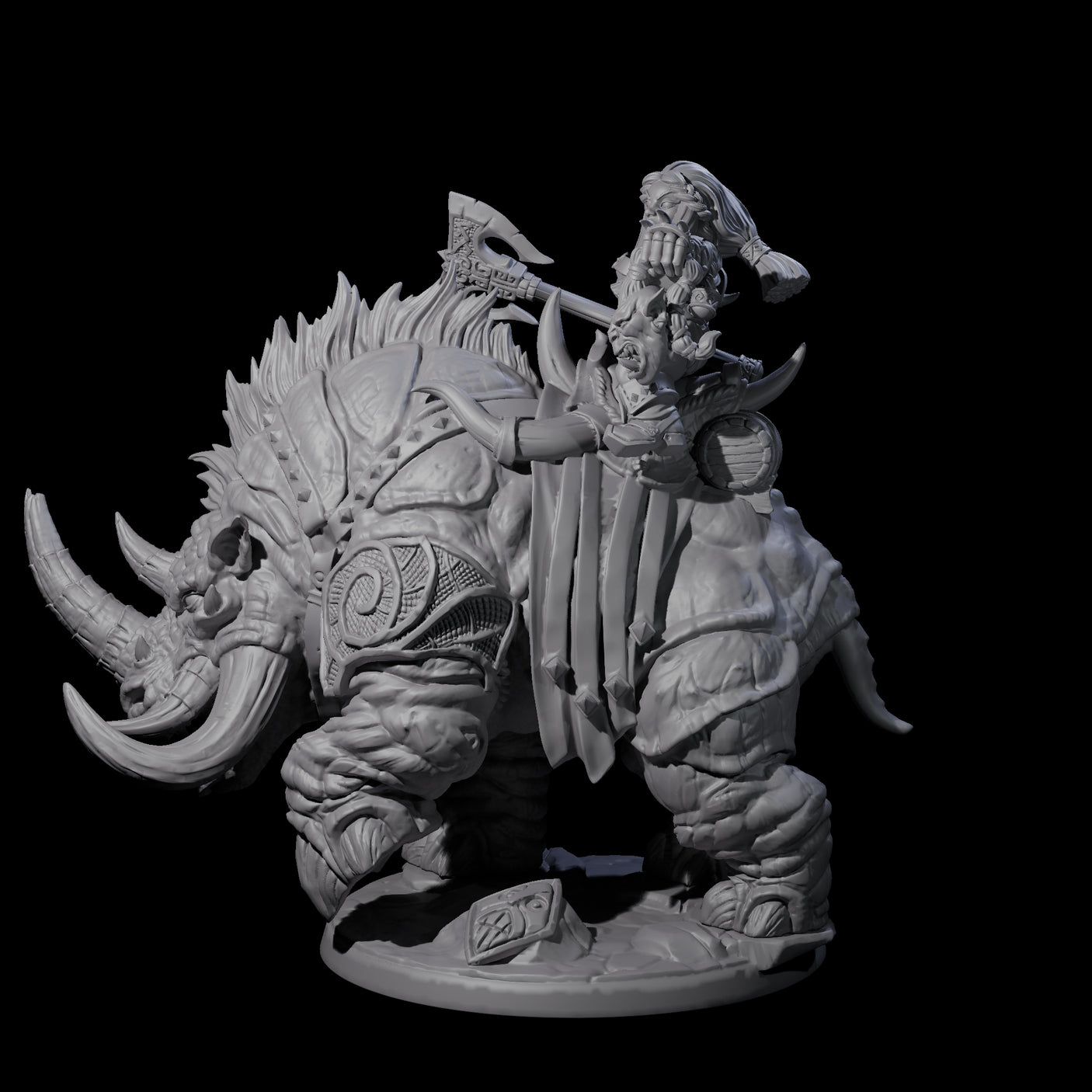 Berserker Dwarf riding Rhino C Miniature for Dungeons and Dragons, Pathfinder or other TTRPGs
