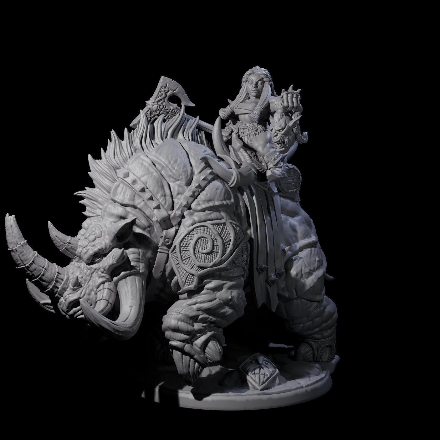 Berserker Dwarf riding Rhino C Miniature for Dungeons and Dragons, Pathfinder or other TTRPGs
