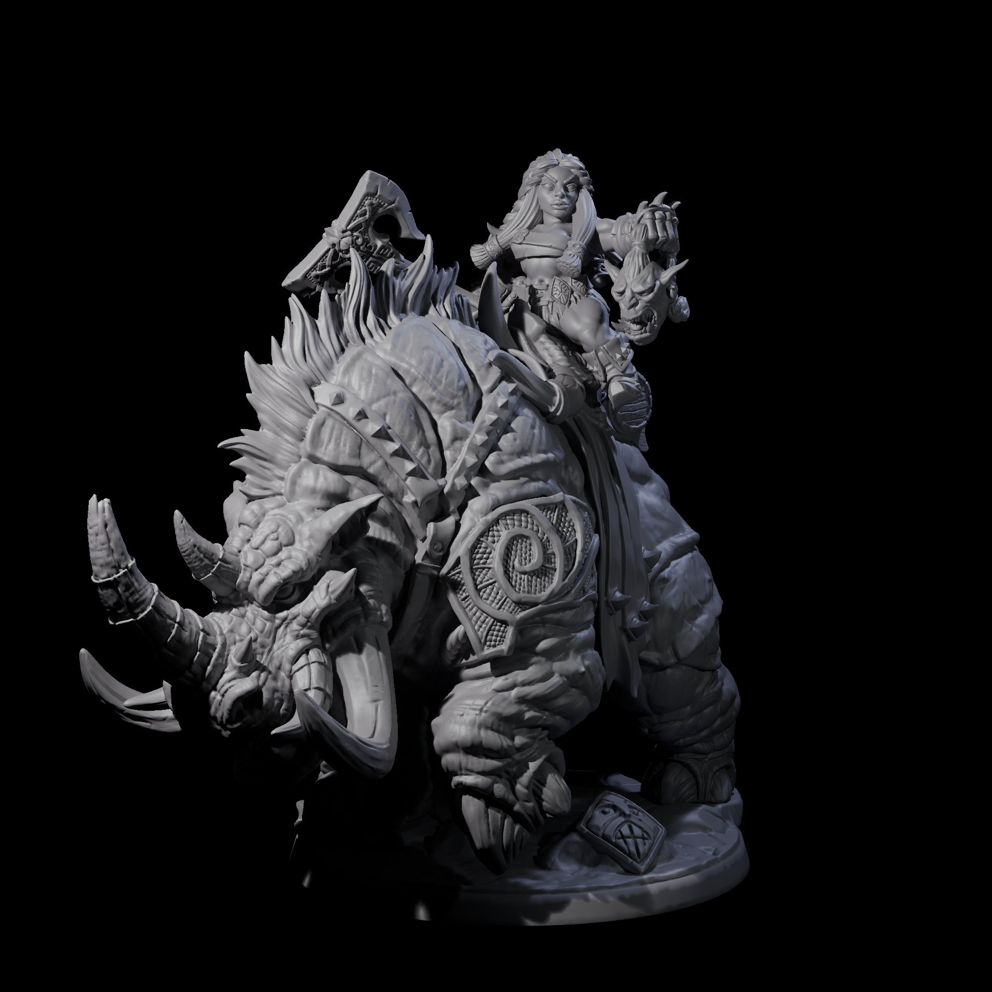 Berserker Dwarf riding Rhino C Miniature for Dungeons and Dragons, Pathfinder or other TTRPGs
