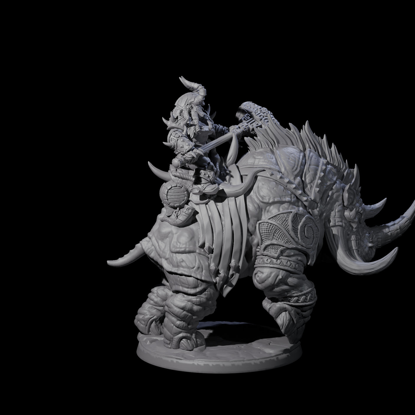 Berserker Dwarf riding Rhino D Miniature for Dungeons and Dragons, Pathfinder or other TTRPGs