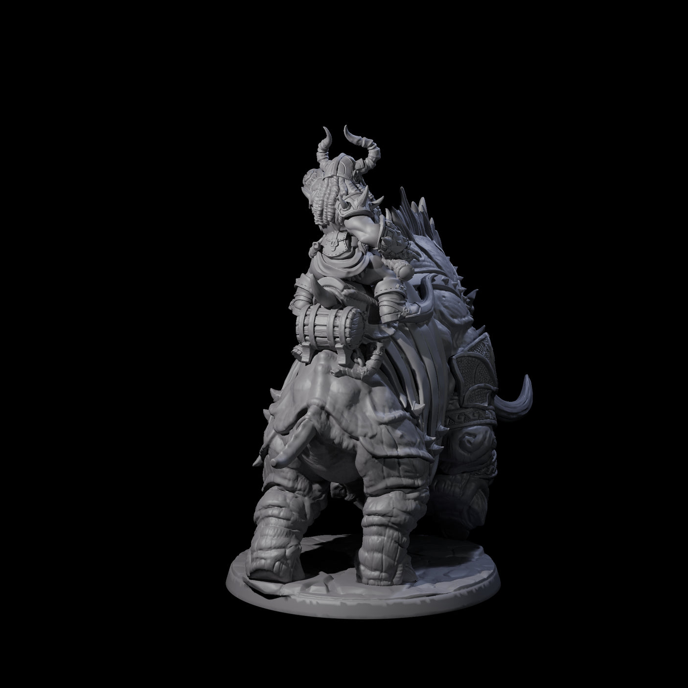 Berserker Dwarf riding Rhino D Miniature for Dungeons and Dragons, Pathfinder or other TTRPGs