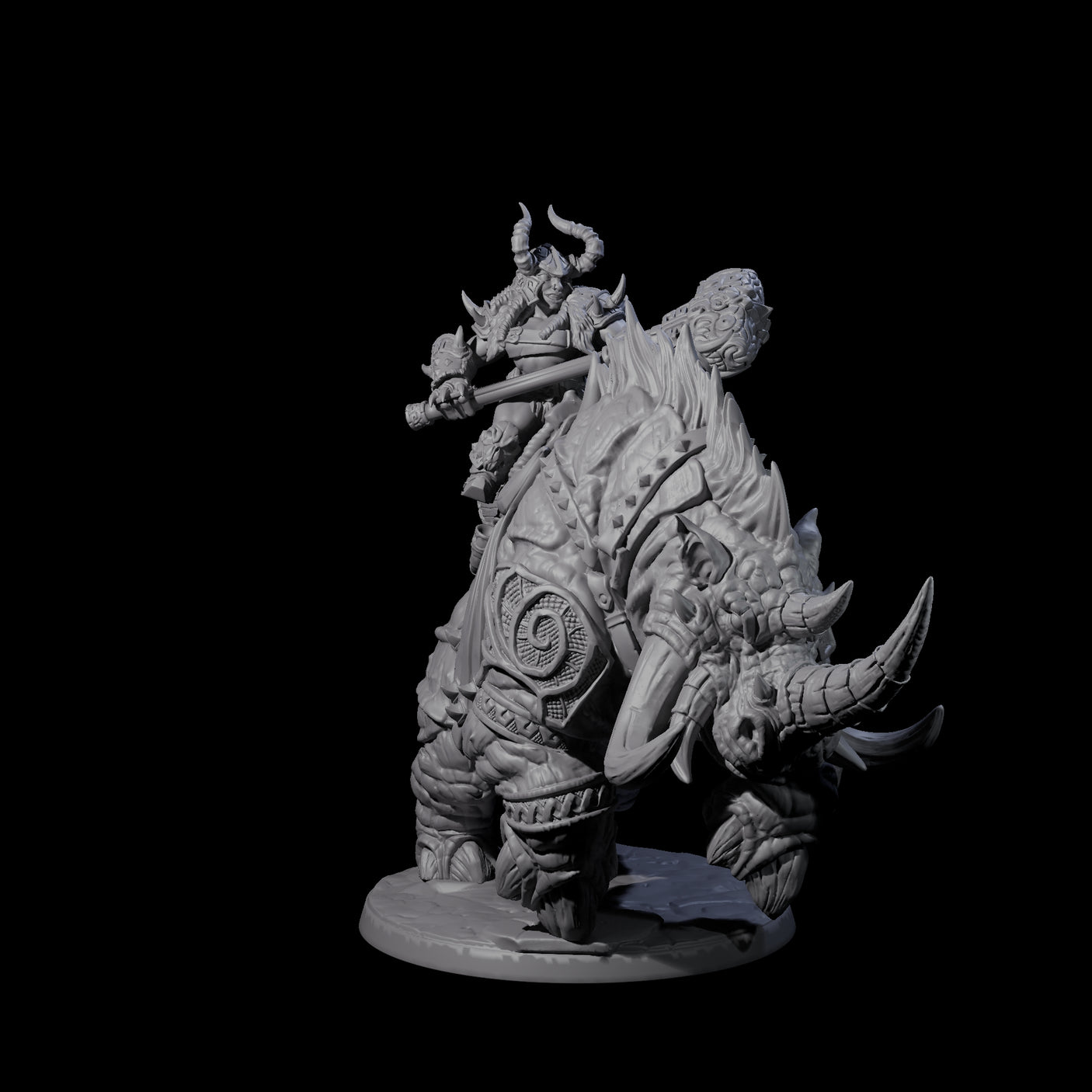 Berserker Dwarf riding Rhino D Miniature for Dungeons and Dragons, Pathfinder or other TTRPGs