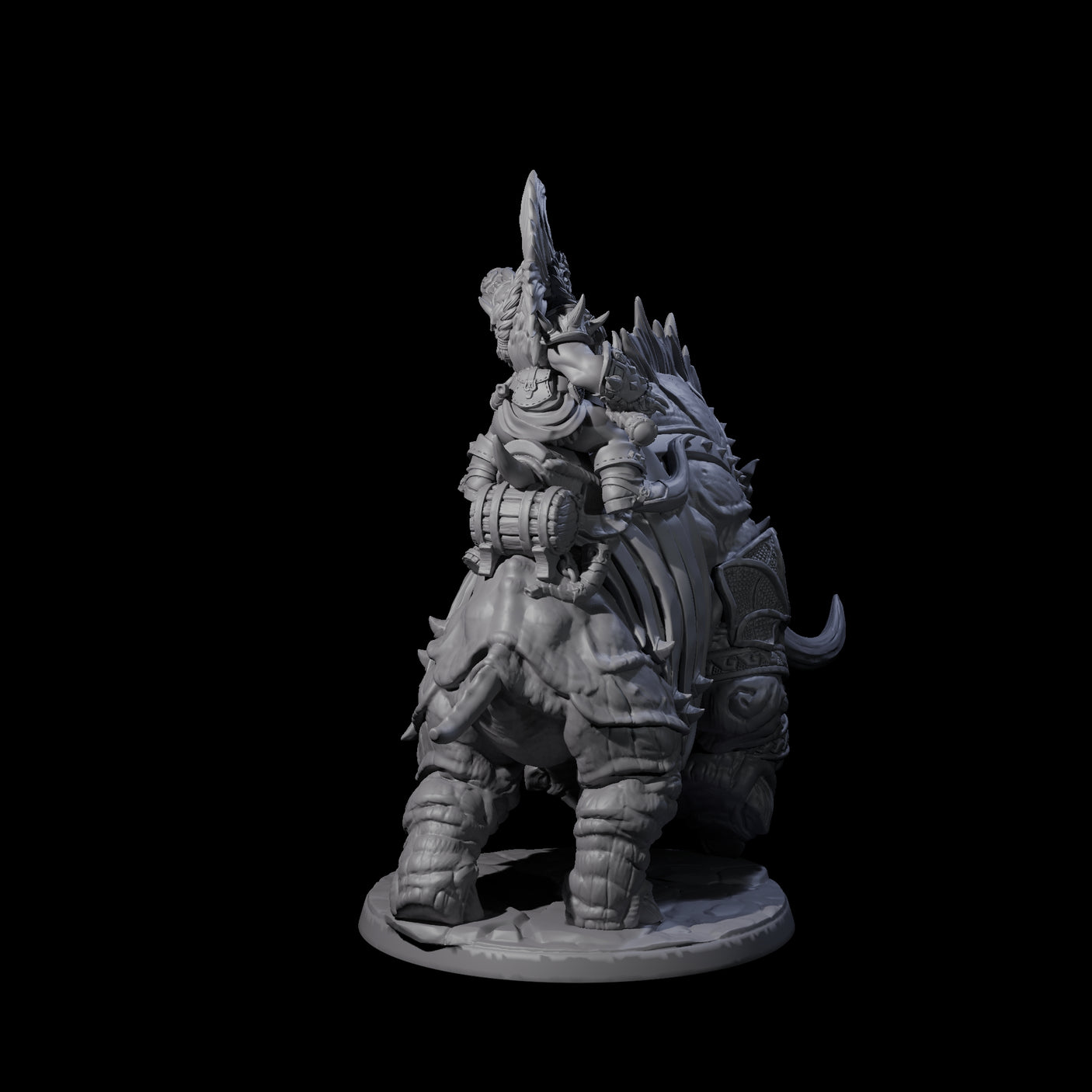 Berserker Dwarf riding Rhino D Miniature for Dungeons and Dragons, Pathfinder or other TTRPGs