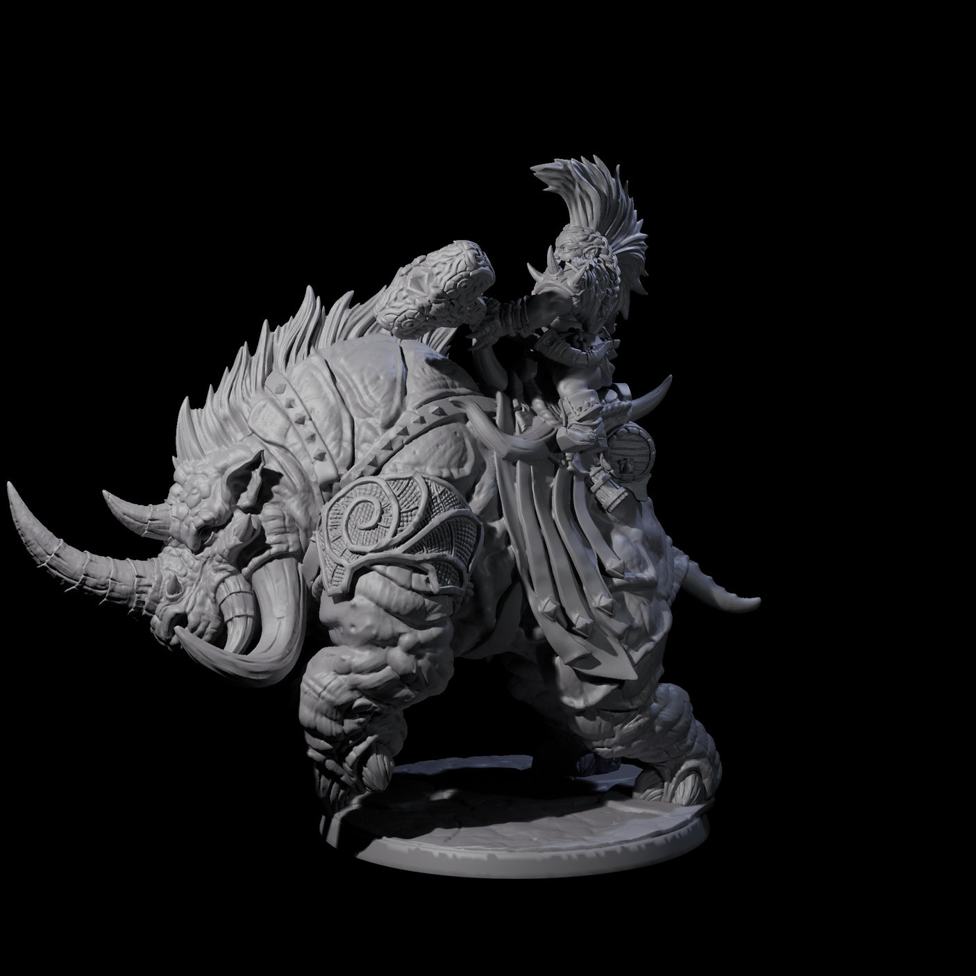 Berserker Dwarf riding Rhino D Miniature for Dungeons and Dragons, Pathfinder or other TTRPGs