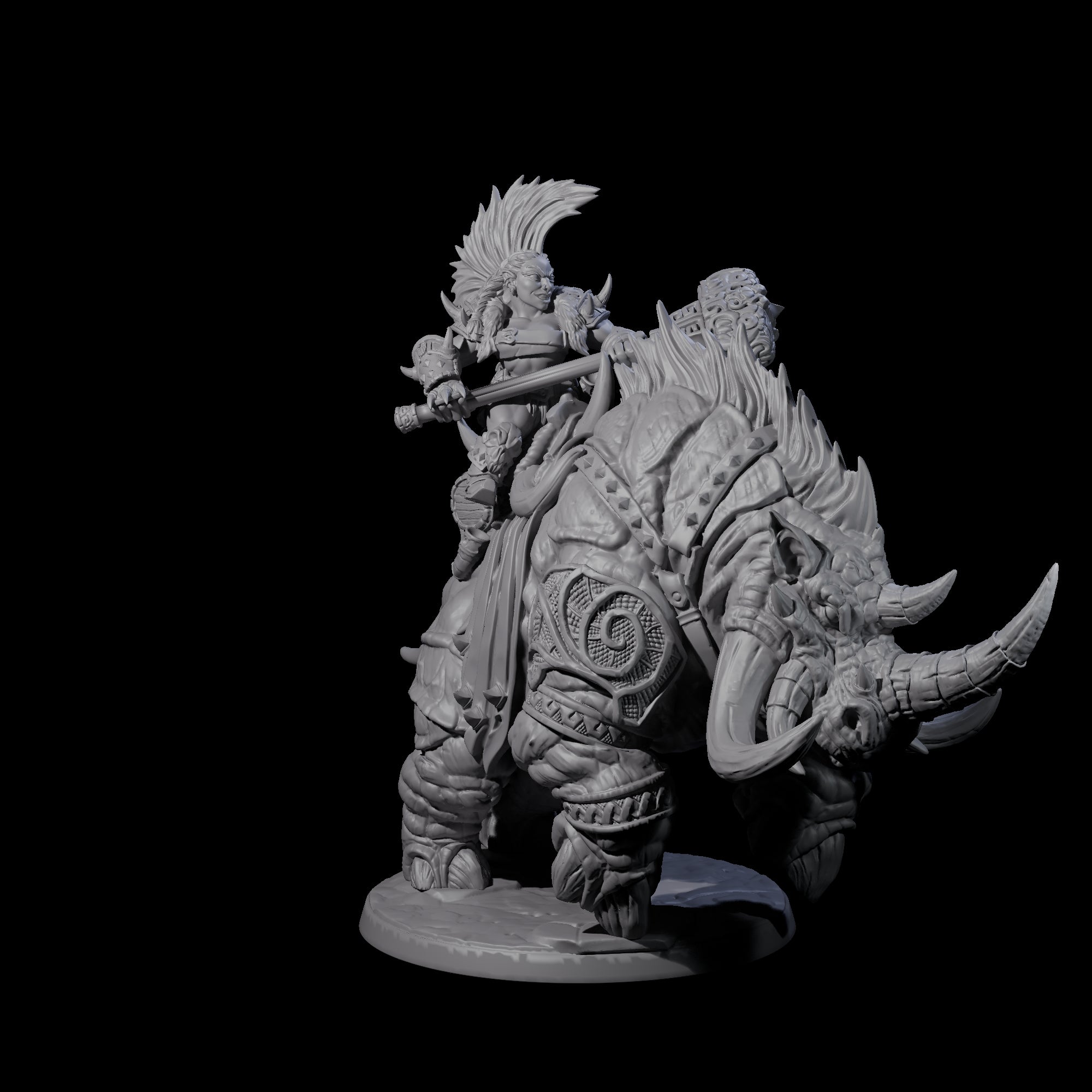 Berserker Dwarf riding Rhino D Miniature for Dungeons and Dragons, Pathfinder or other TTRPGs