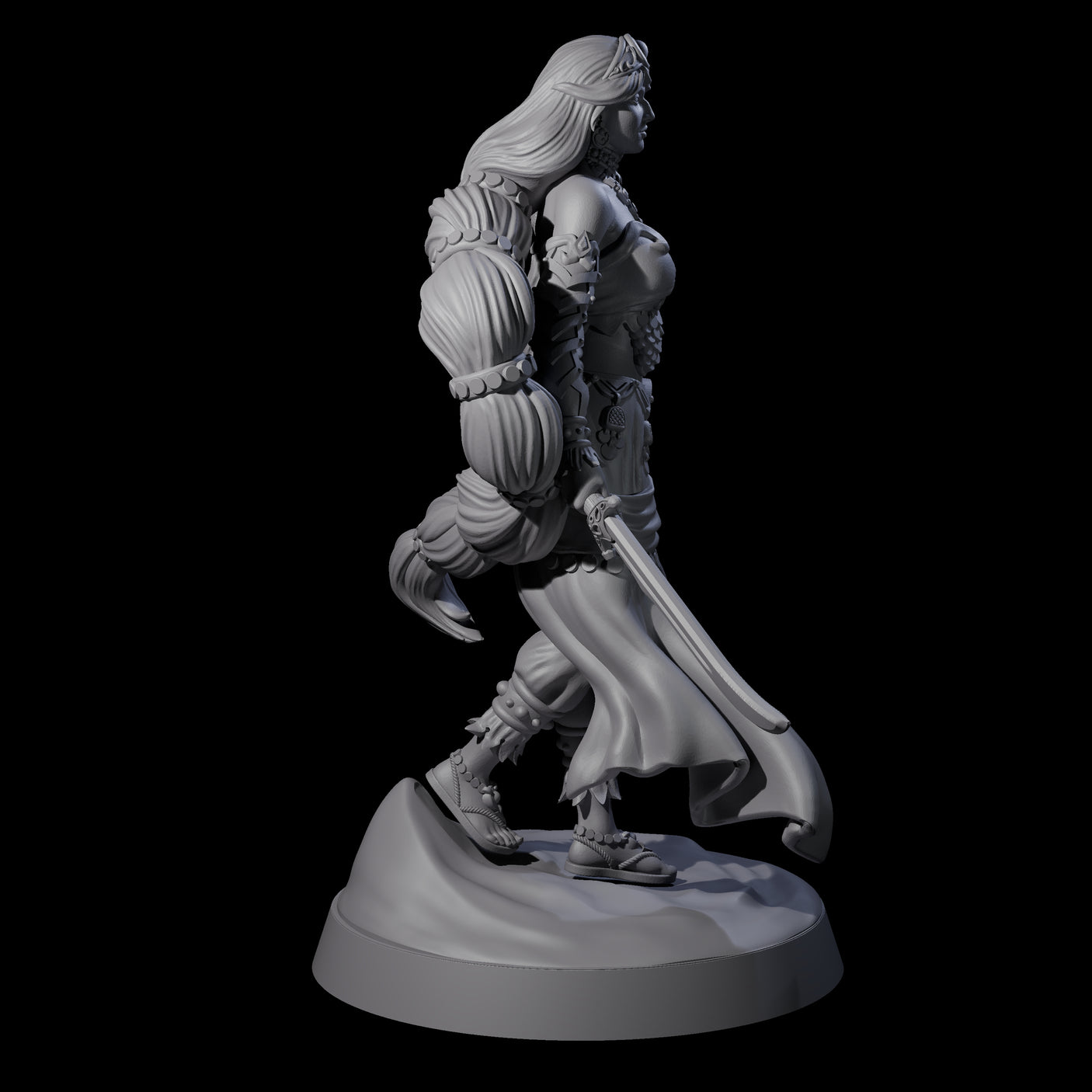 Big Hair Princess Miniature for Dungeons and Dragons, Pathfinder or other TTRPGs