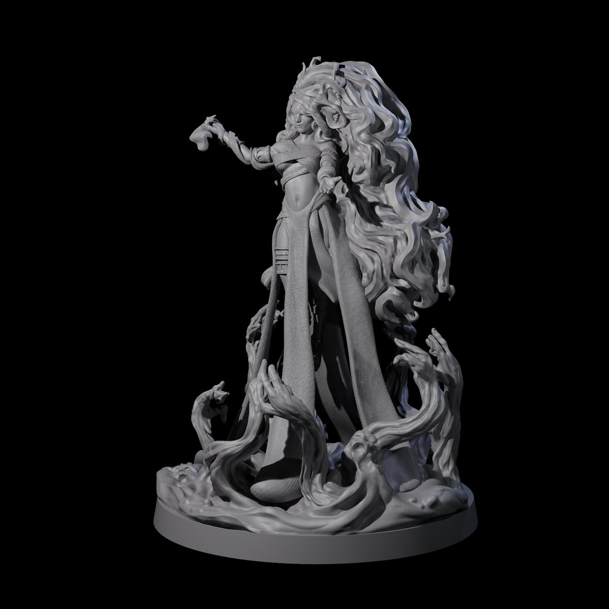 Big Hair Witch Queen Miniature for Dungeons and Dragons, Pathfinder or other TTRPGs
