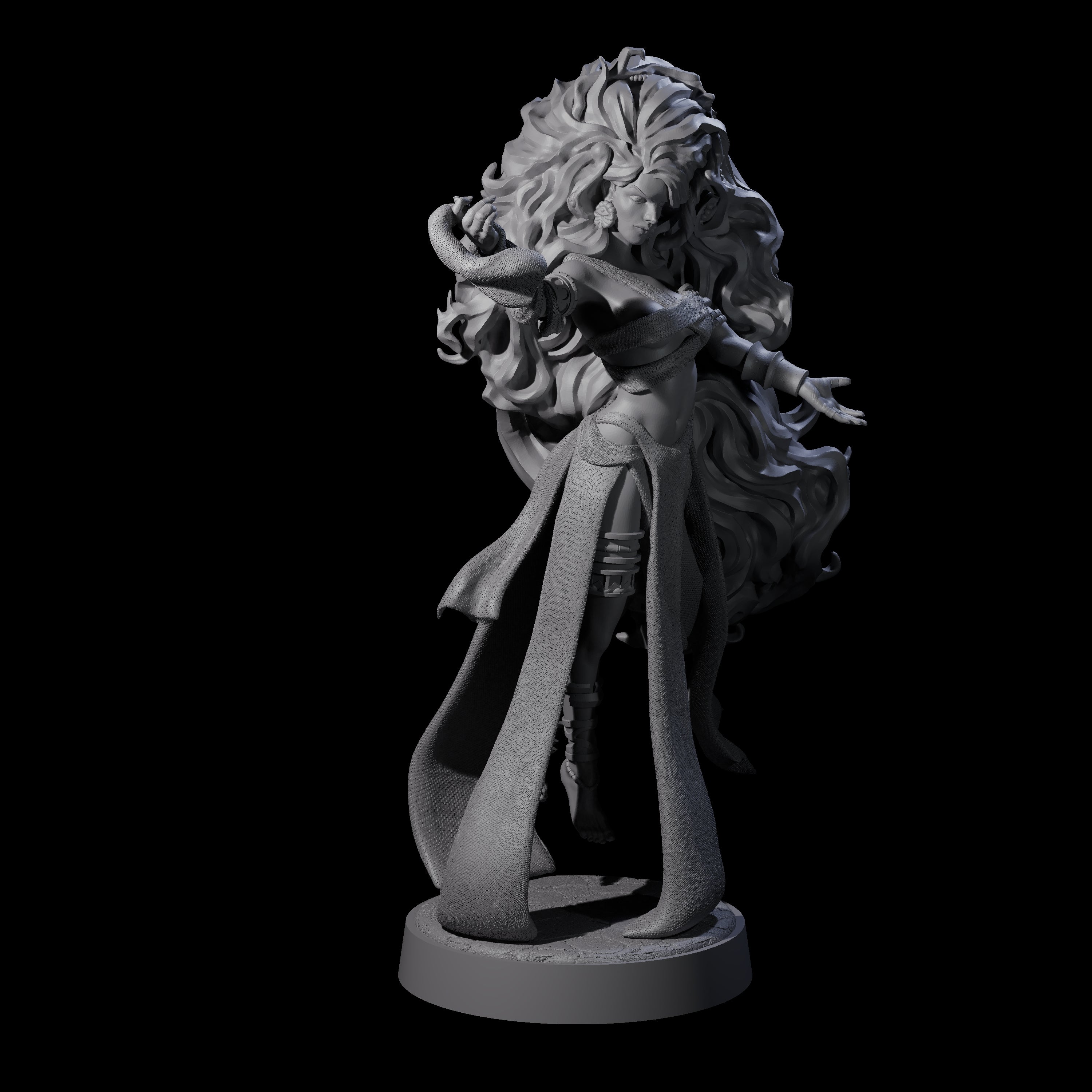 Big Hair Witch Queen Miniature for Dungeons and Dragons, Pathfinder or other TTRPGs