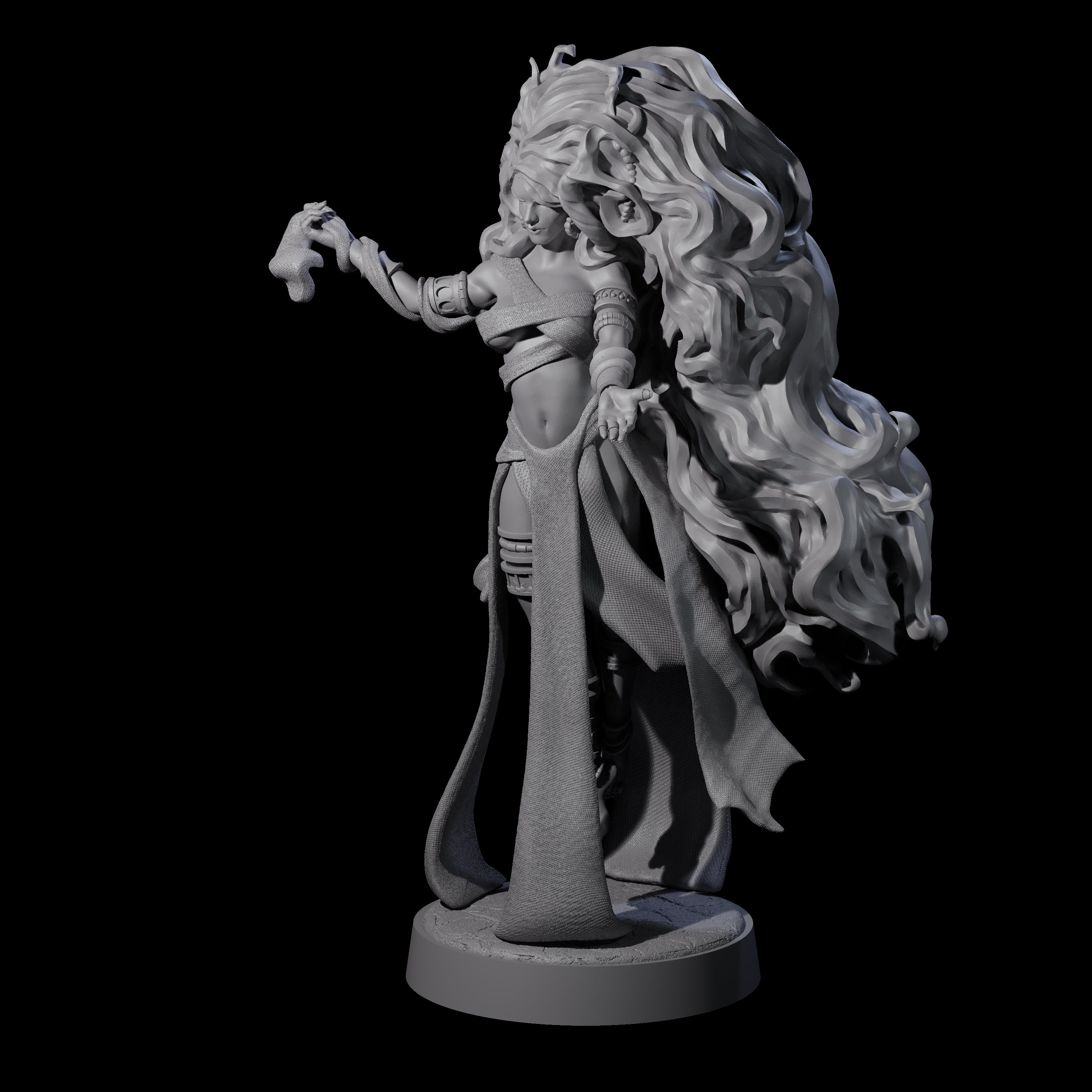 Big Hair Witch Queen Miniature for Dungeons and Dragons, Pathfinder or other TTRPGs