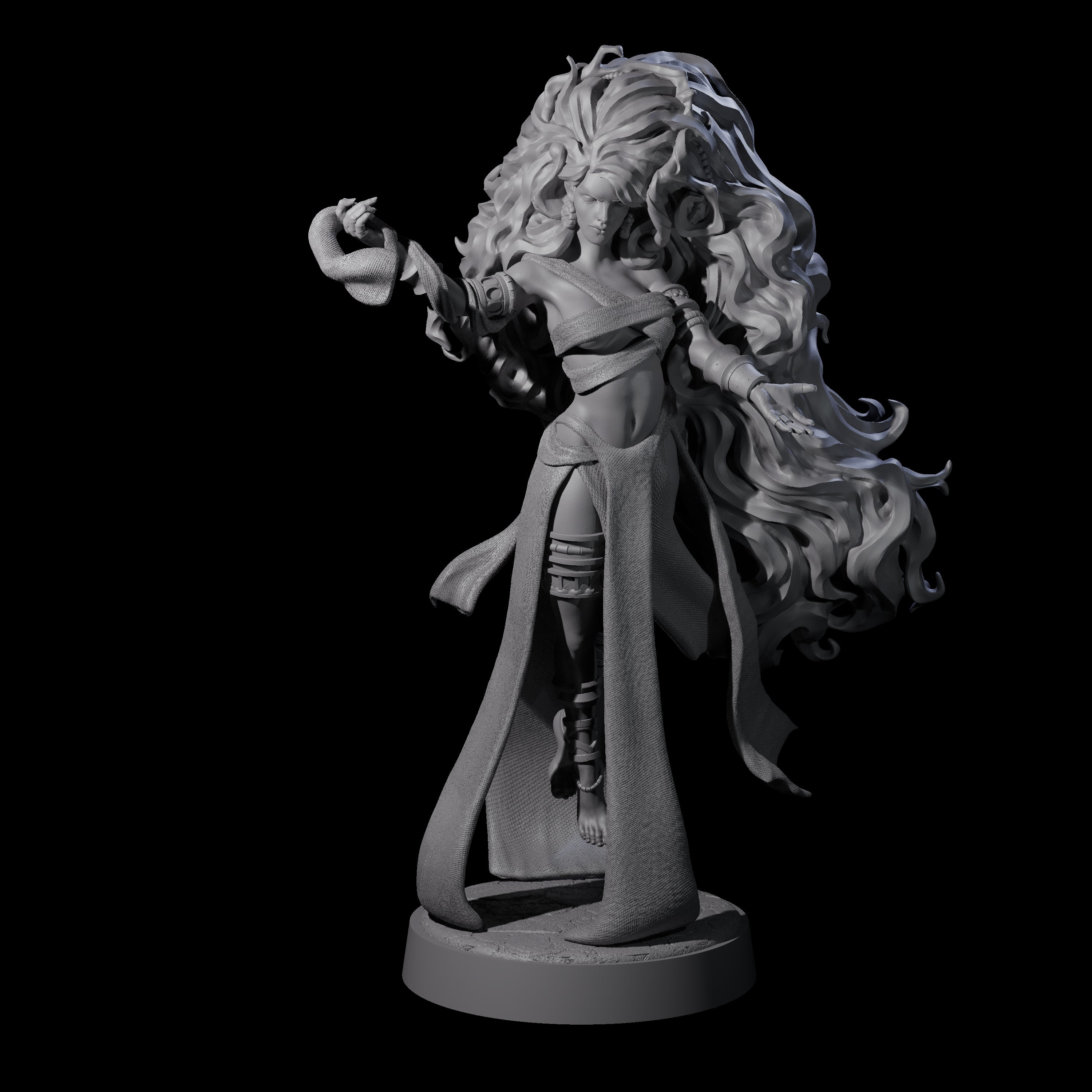 Big Hair Witch Queen Miniature for Dungeons and Dragons, Pathfinder or other TTRPGs