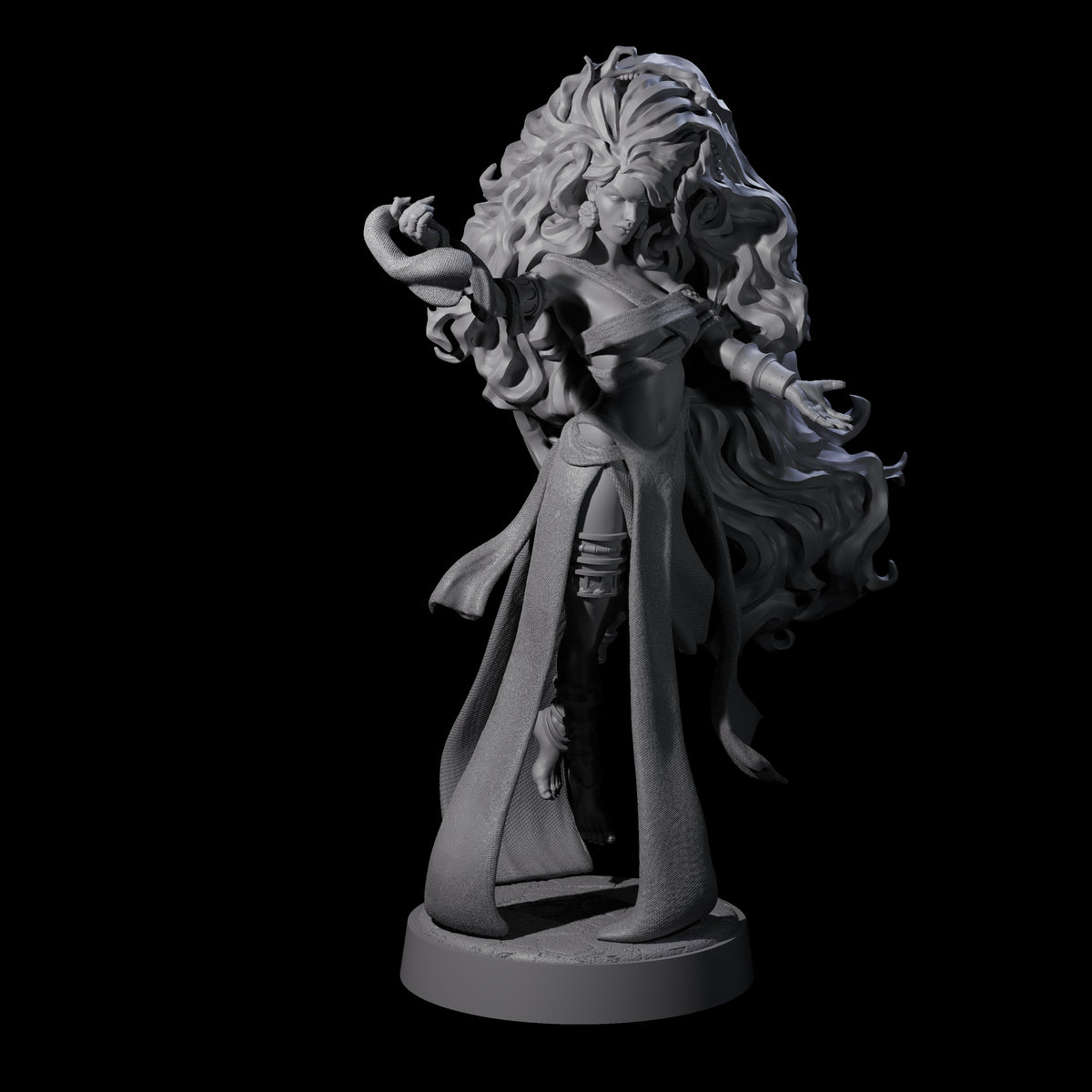 Big Hair Witch Queen Miniature for Dungeons and Dragons, Pathfinder or other TTRPGs