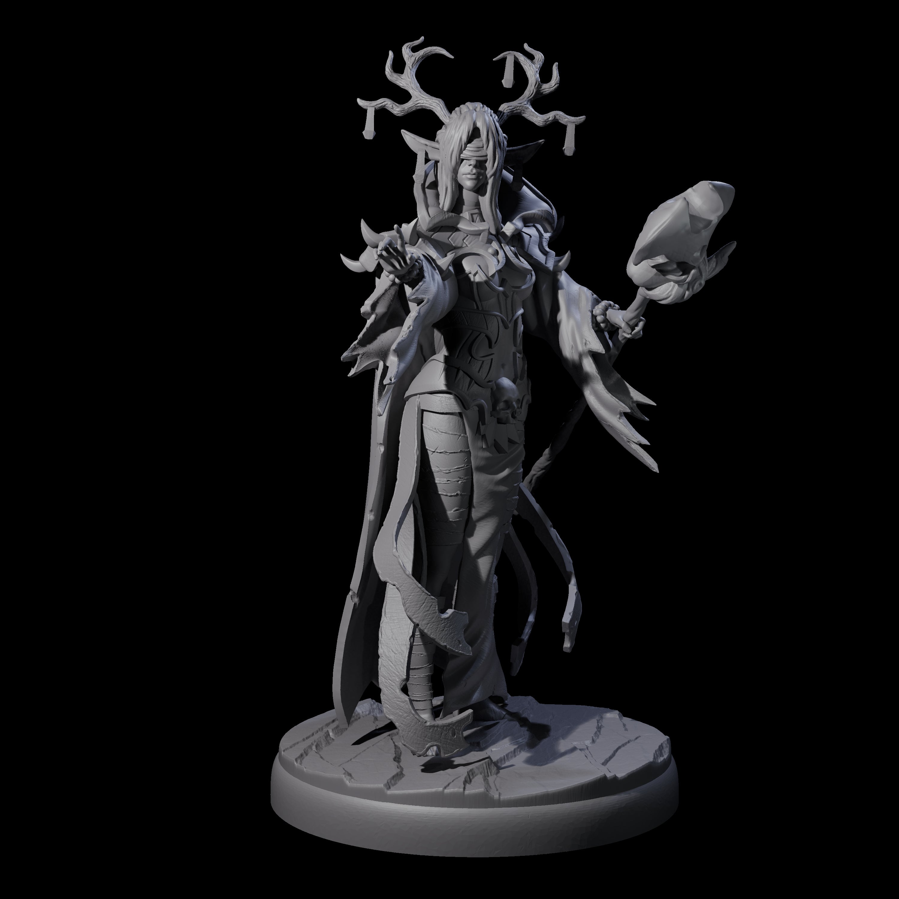 Blindfolded Dark Elf Witch B Miniature for Dungeons and Dragons, Pathfinder or other TTRPGs