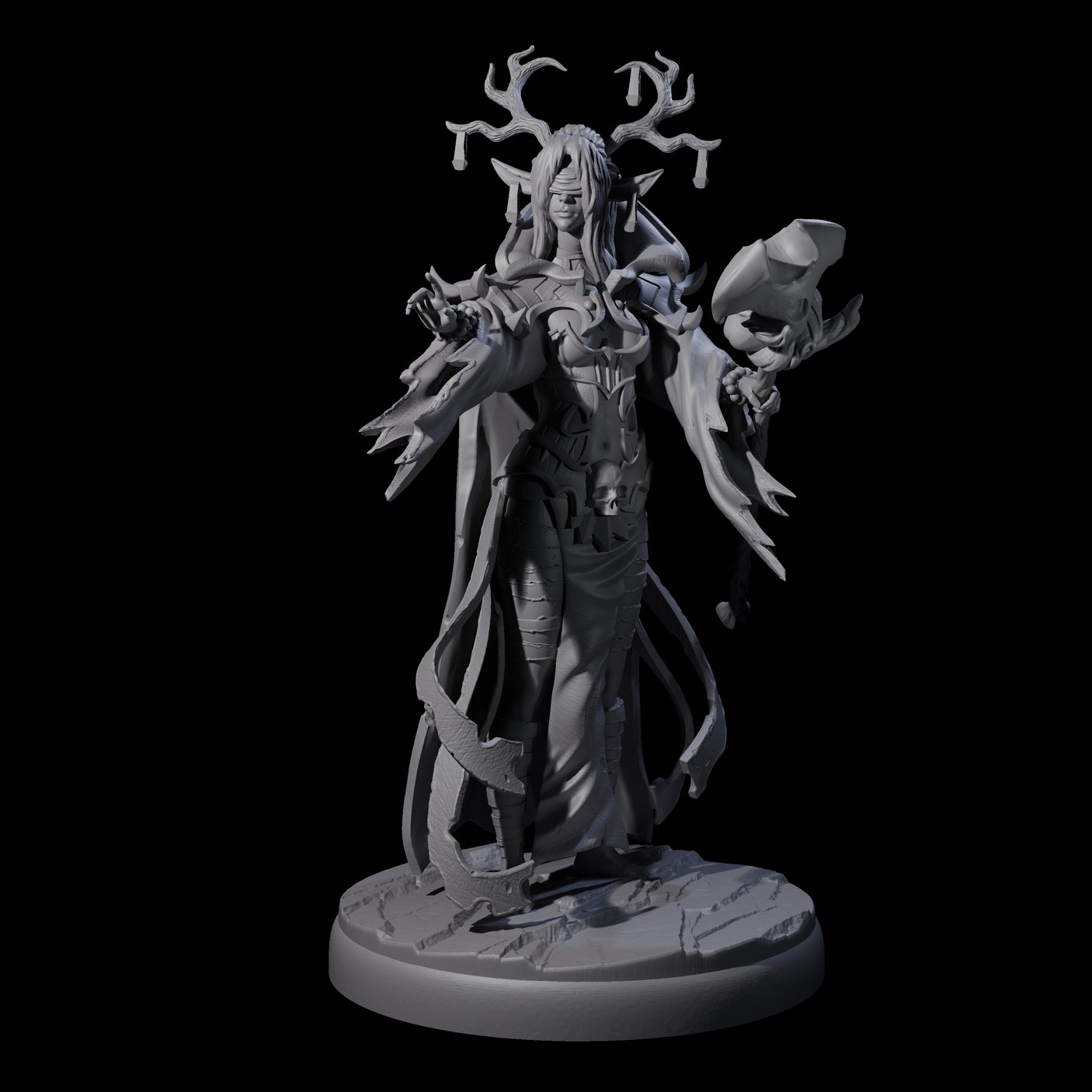 Blindfolded Dark Elf Witch B Miniature for Dungeons and Dragons, Pathfinder or other TTRPGs